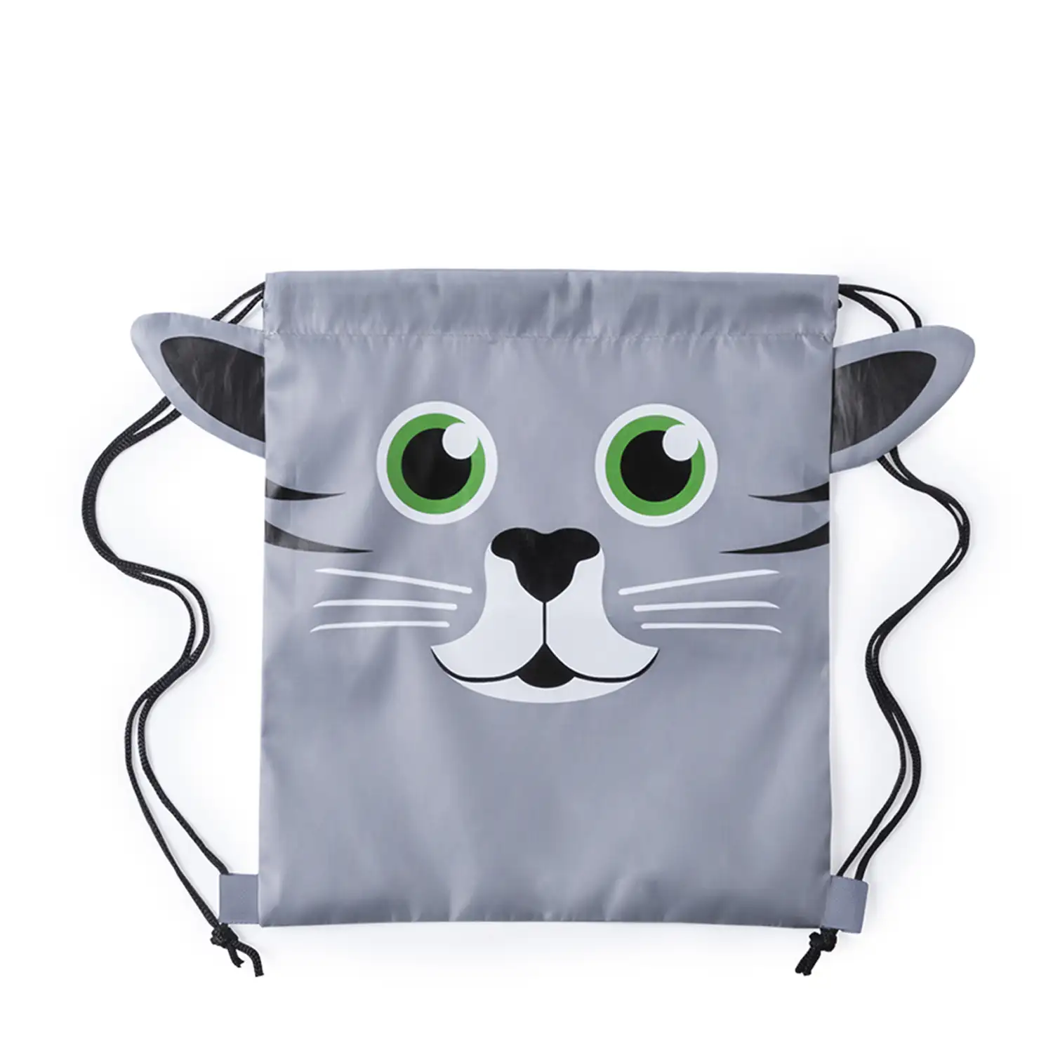 Mochila de cuerdas Llorel plegable para niño, en suave poliéster 210T. Diseño gato.