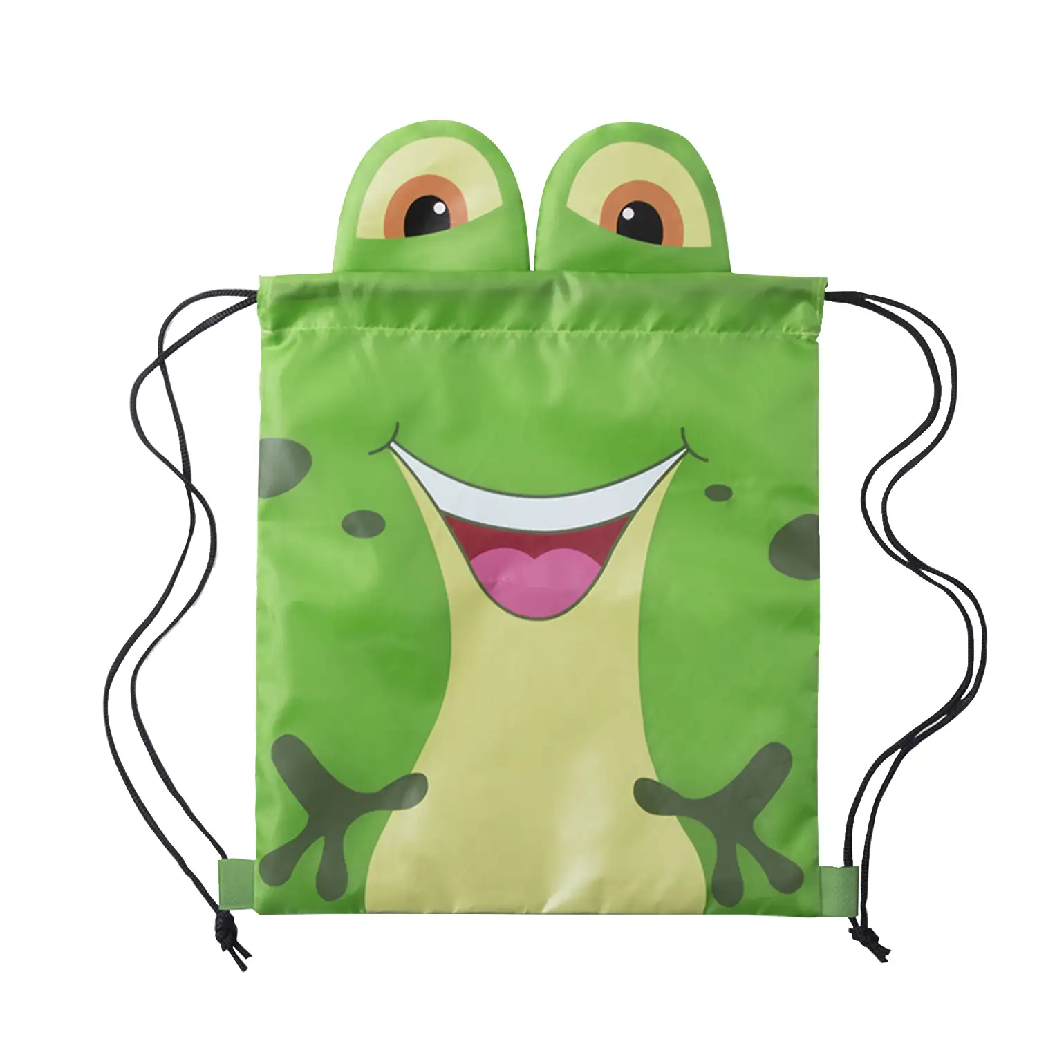 Mochila de cuerdas Llorel plegable para niño, en suave poliéster 210T. Diseño rana.