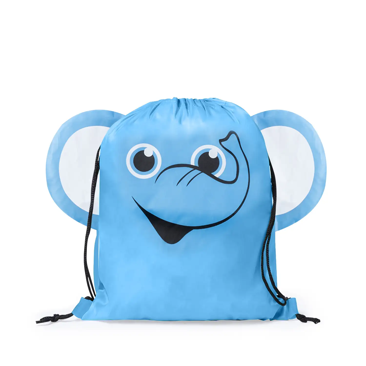 Mochila de cuerdas Llorel plegable para niño, en suave poliéster 210T. Diseño elefante.