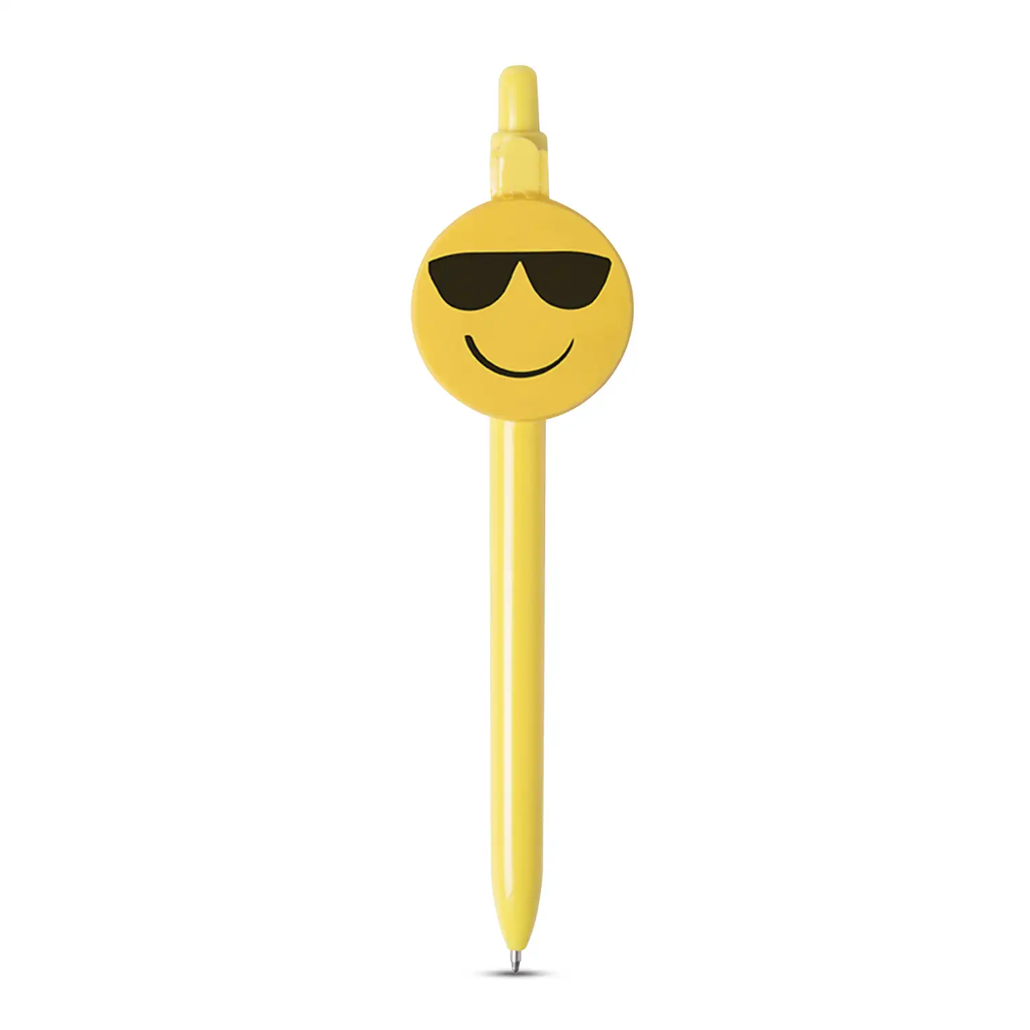 Bolígrafo Fricum diseño emoji gafas de sol. Con mecanismo pulsador y tinta azul.