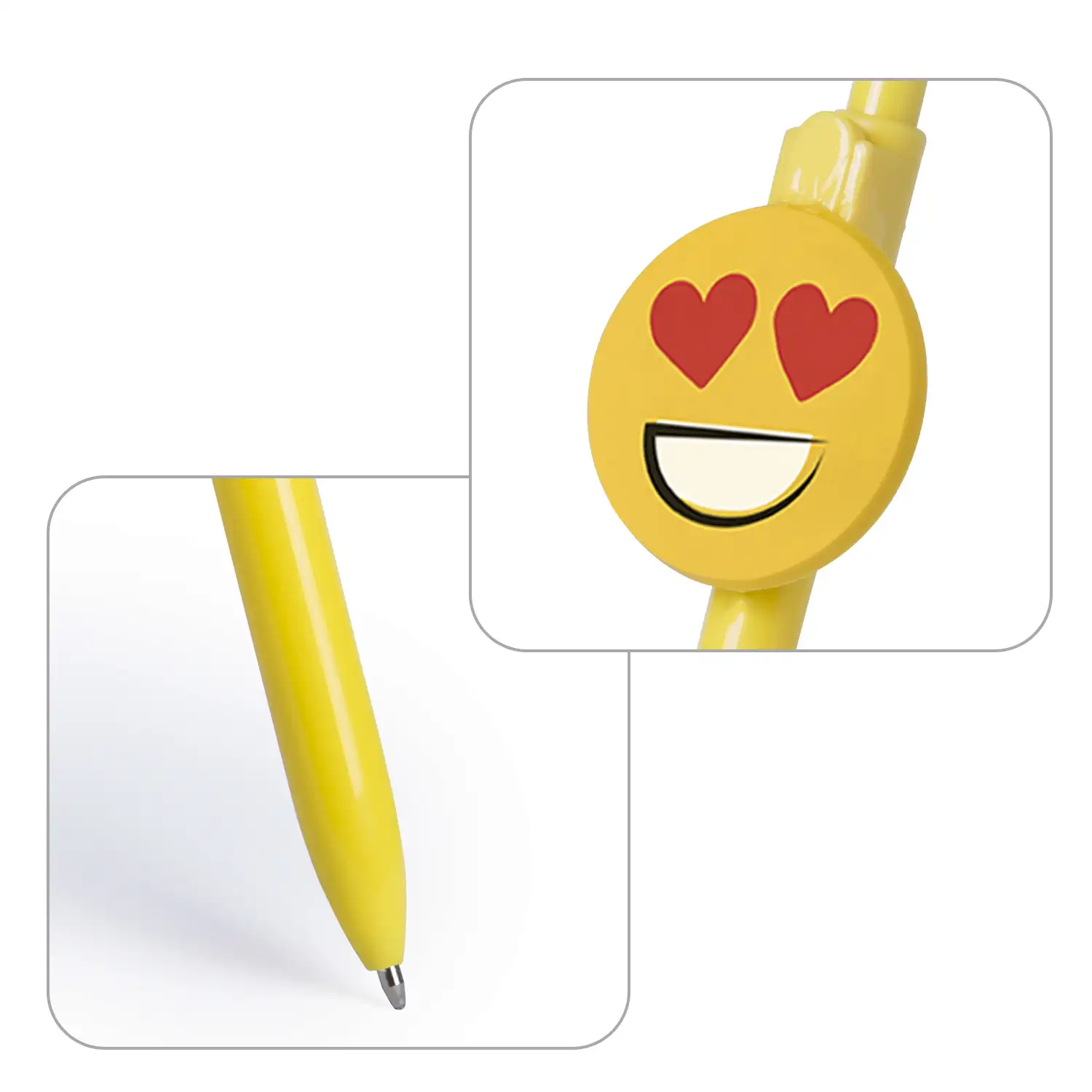 Bolígrafo Fricum diseño emoji corazón. Con mecanismo pulsador y tinta azul.
