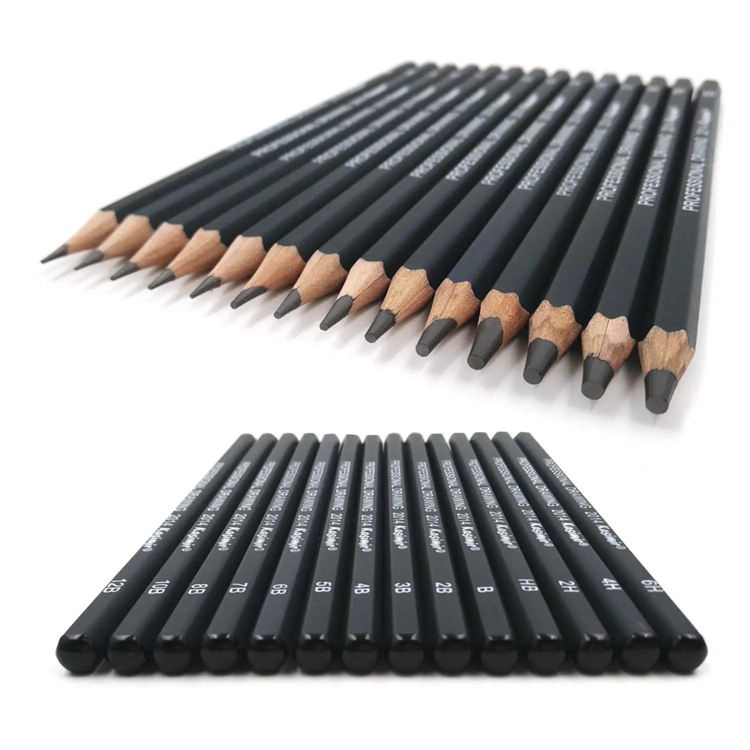 Set de 14 lápices de grafito Kasimir diseño profesional en diferentes grosores y durezas. De 12B a 6H.