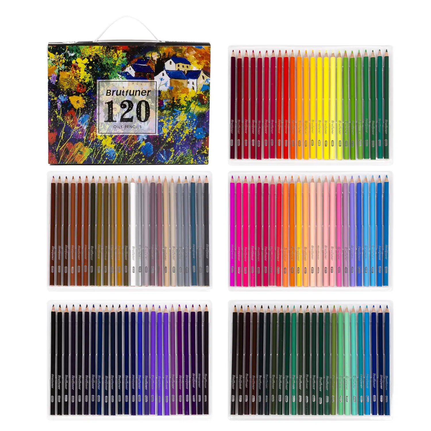 Set de 120 lápices de colores con base de aceite.