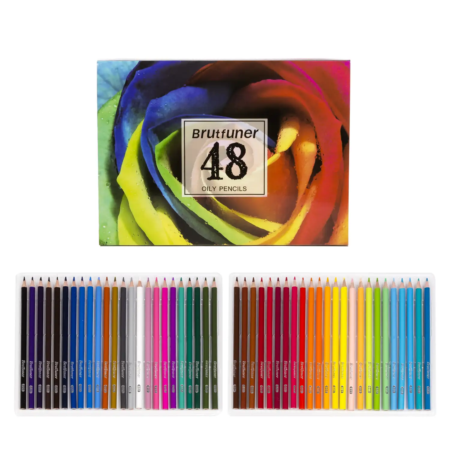 Set de 48 lápices de colores con base de aceite.