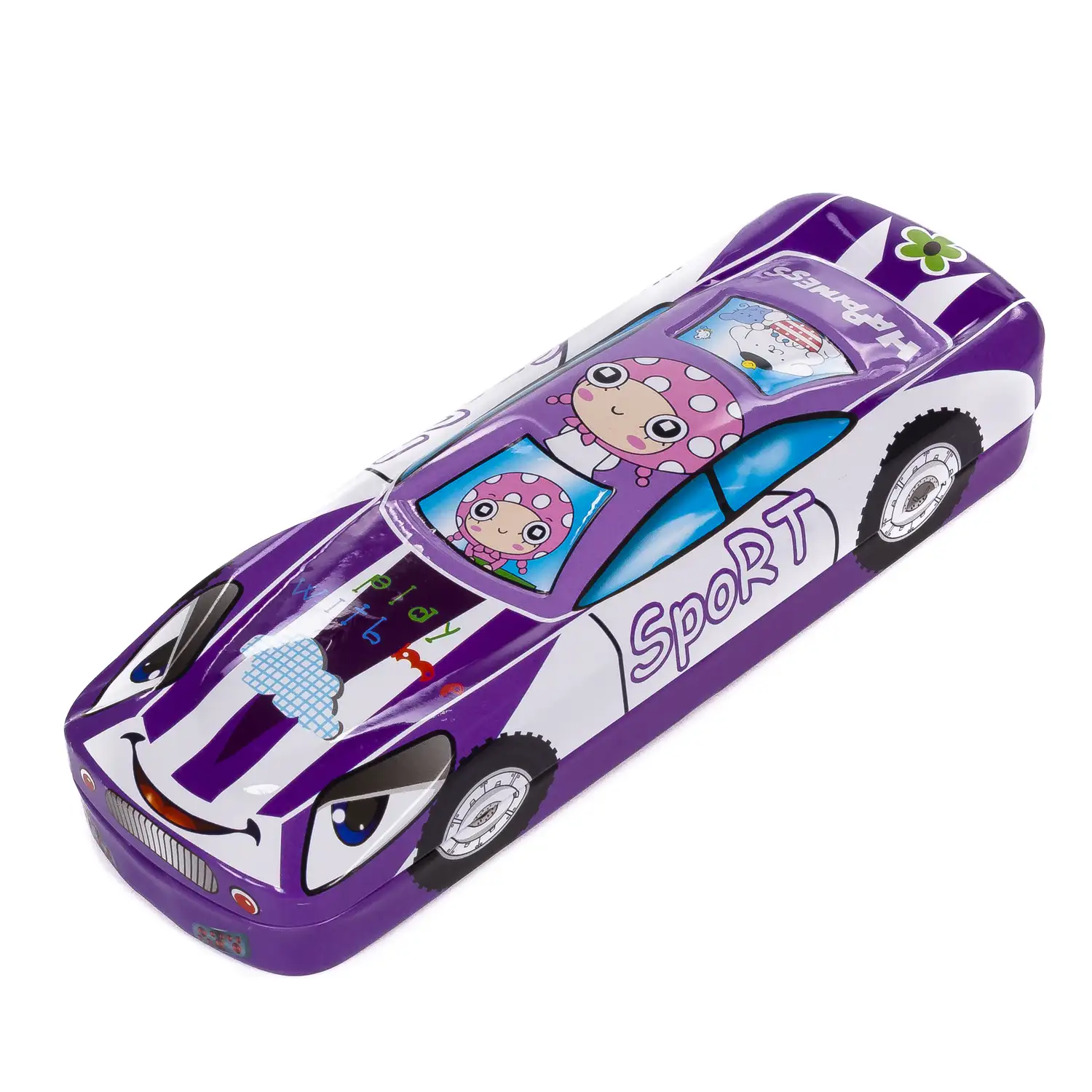 Estuche portatodo infantil metálico diseño coche de carreras 3D.
