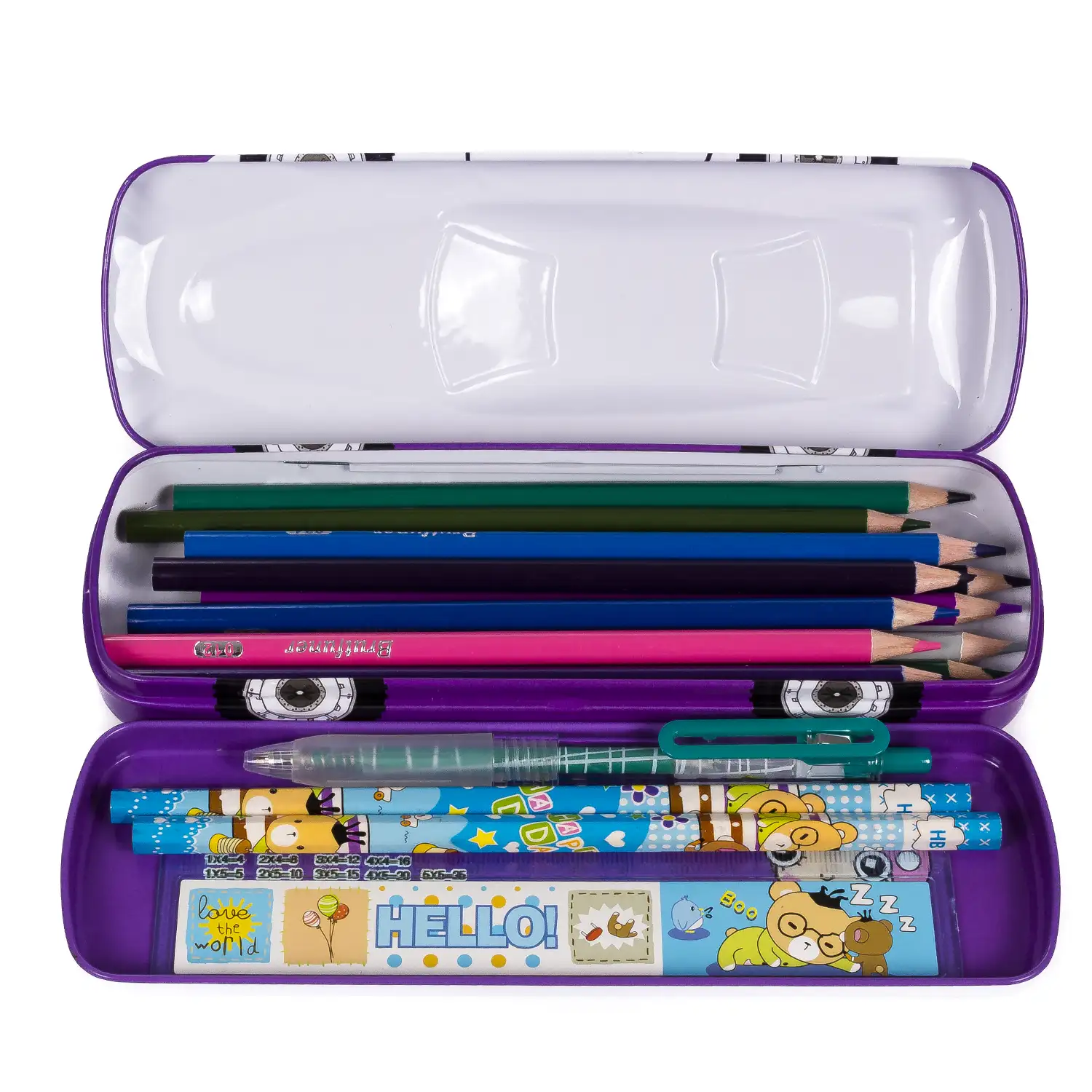 Estuche portatodo infantil metálico diseño coche de carreras 3D.