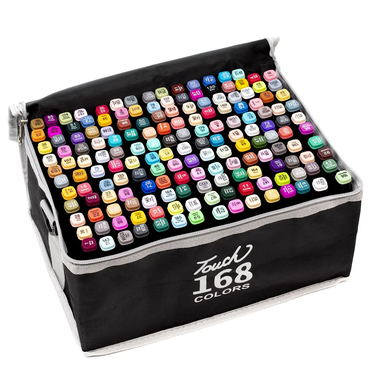 Set de 168 rotuladores en colores variados. Doble punta: fina y ancha en el mismo rotulador.