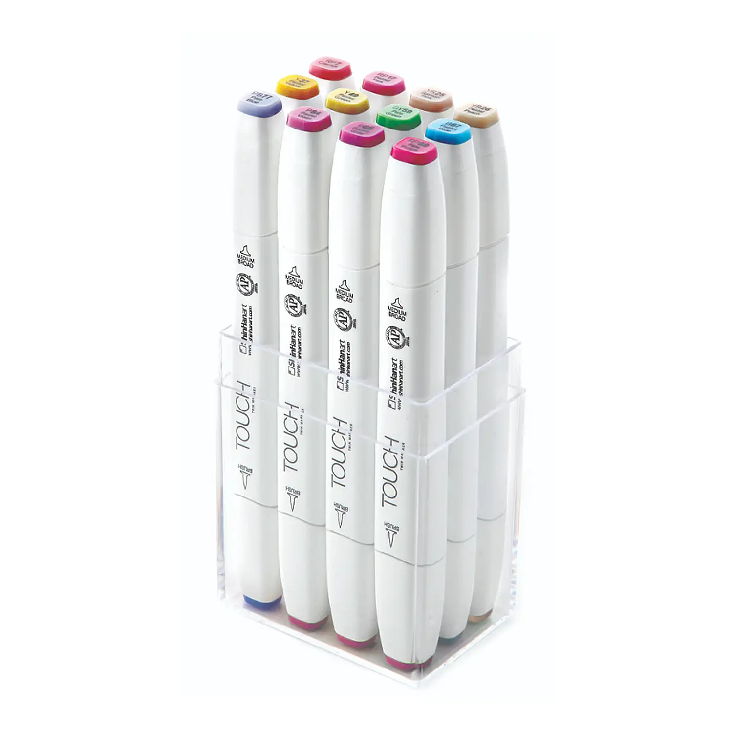 Set de 12 rotuladores en colores variados. Doble punta: fina y ancha en el mismo rotulador.
