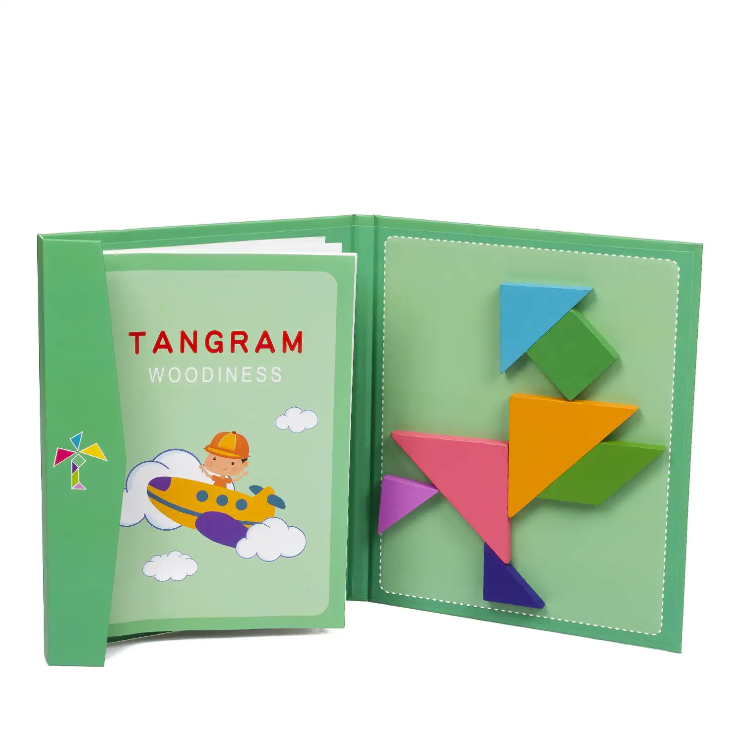 Libro con Tangram magnético de Macarone. Incluye múltiples desafíos.