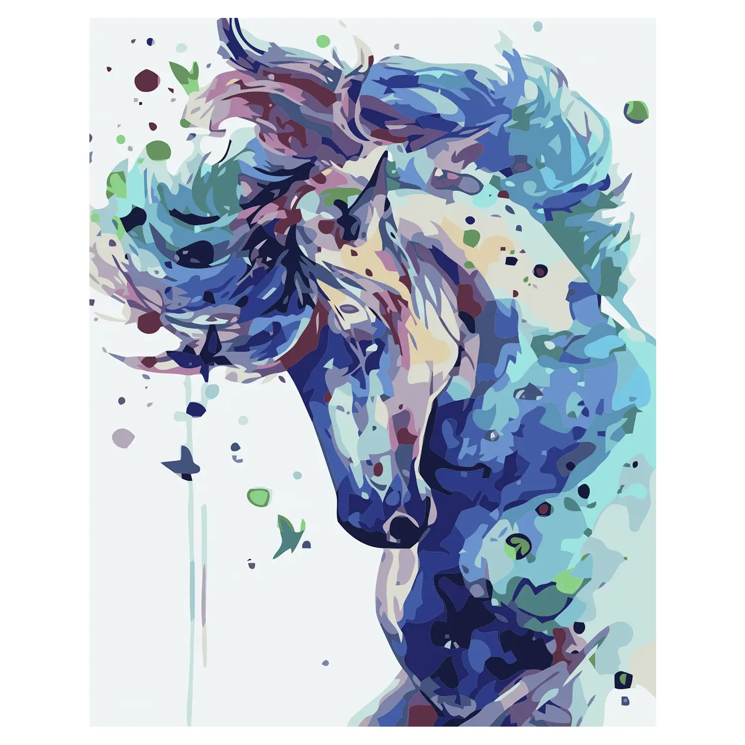 Lienzo con dibujo para pintar con números, de 40x50cm. Diseño caballo colorido. Incluye pinceles y pinturas necesarias.