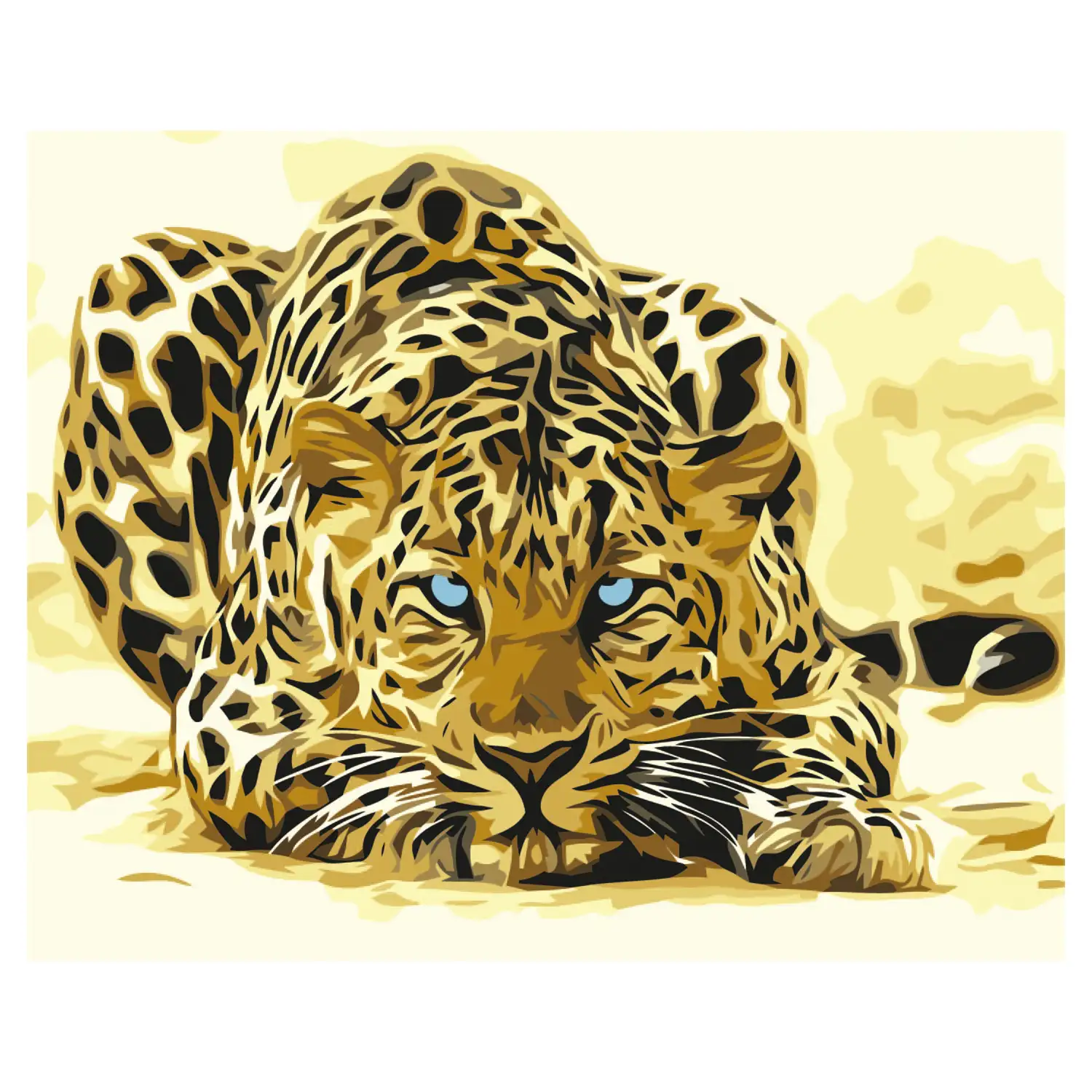 Lienzo con dibujo para pintar con números, de 40x50cm. Diseño leopardo. Incluye pinceles y pinturas necesarias.