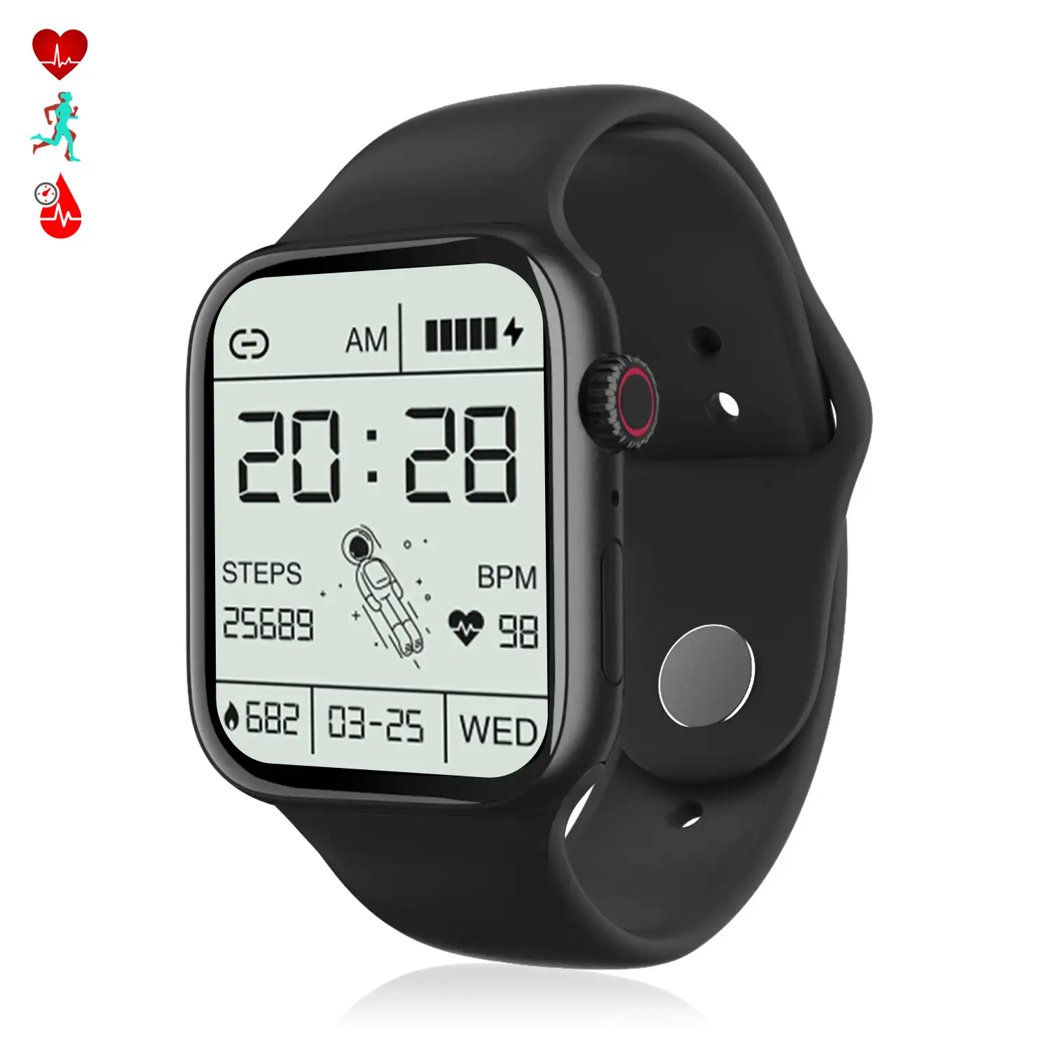 Smartwatch S12 Pro con monitor cardíaco, tensión y de O2 en sangre. 8 modos deportivos. Corona multifunción.