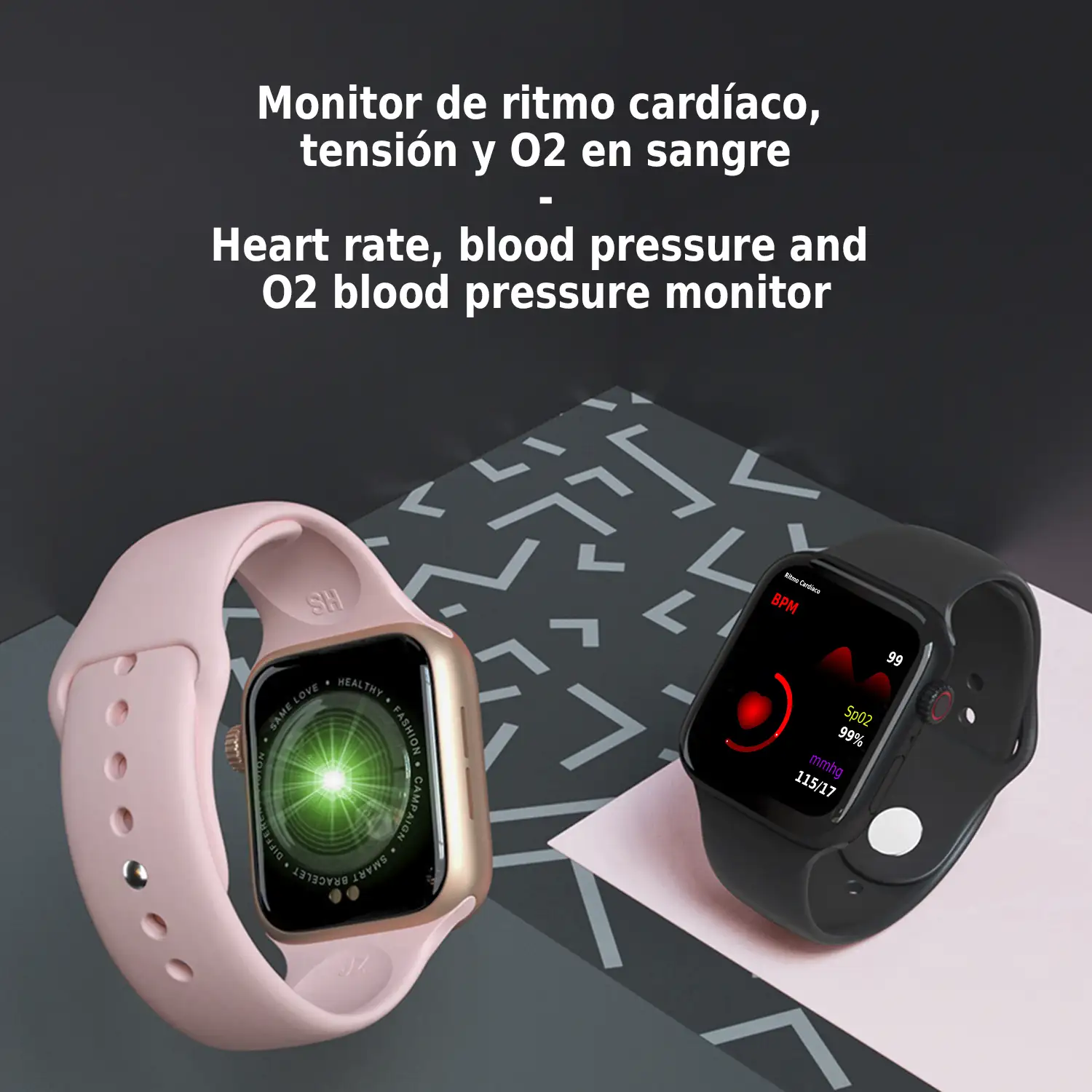 Smartwatch E500 con detección de glucosa en sangre, monitor de tensión y  O2. ECG con medición