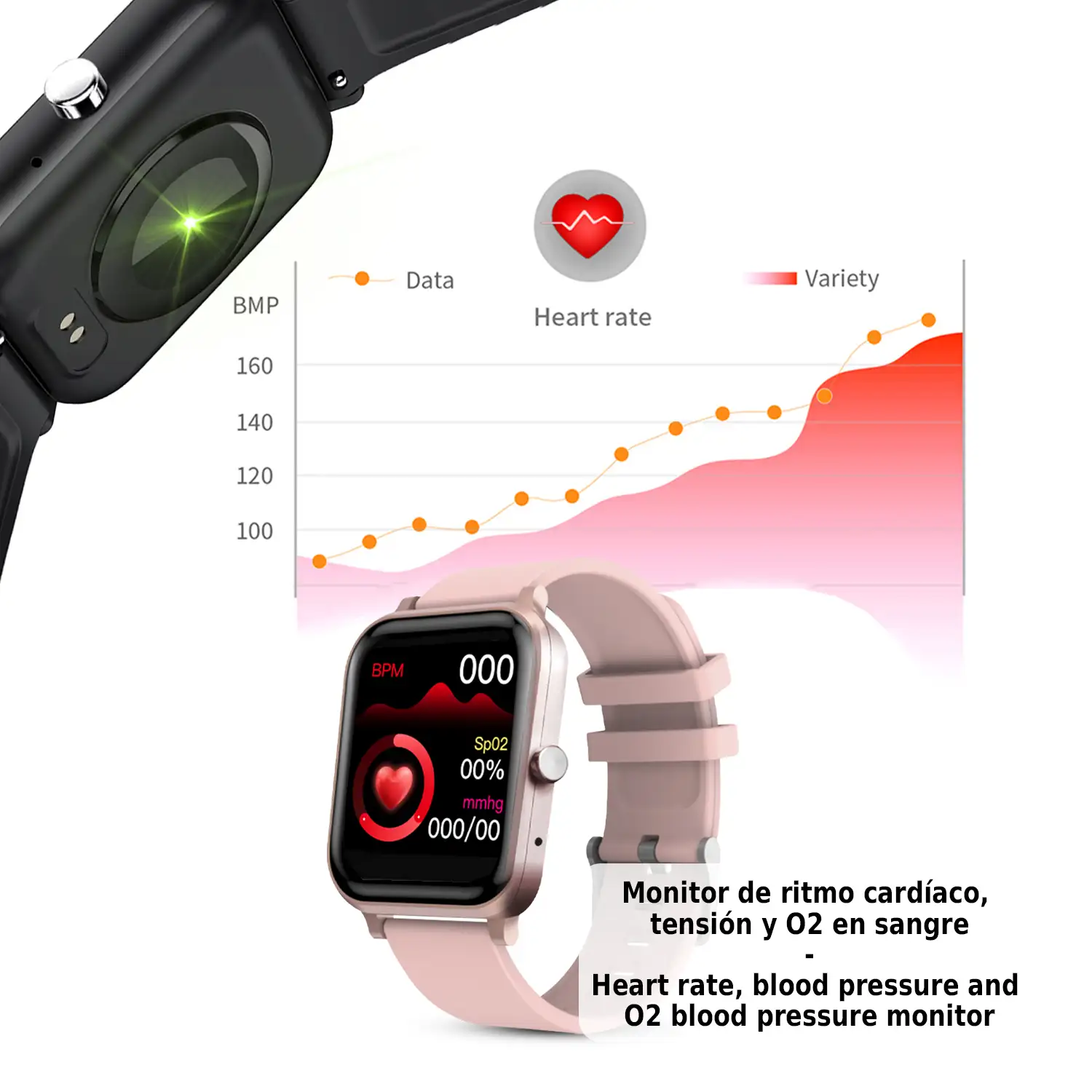 Smartwatch H10 con monitor cardíaco, tensión y de O2 en sangre. 8 modos deportivos.