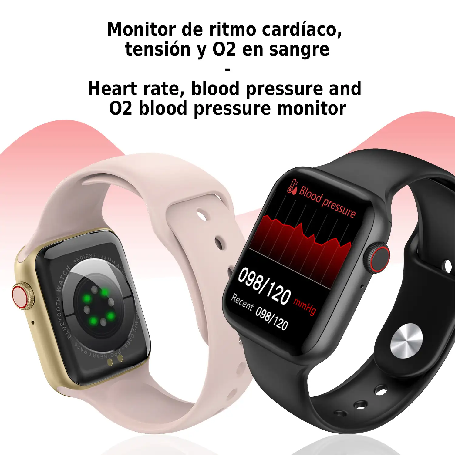 Smartwatch Watch 7 con monitor cardíaco, tensión y de O2 en sangre. Modos deportivos indoor y exteriores. Corona multifunción inteligente.