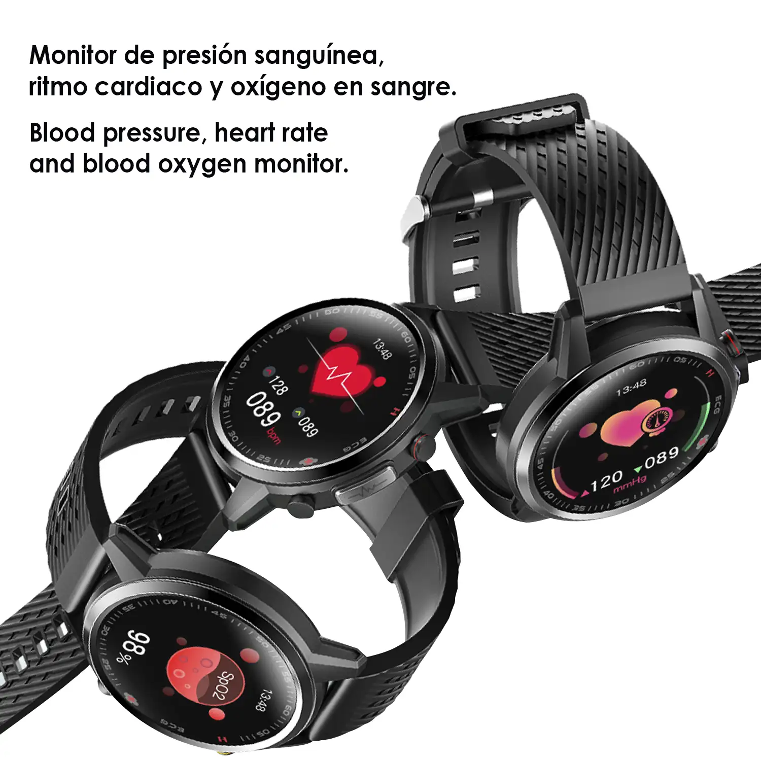 Smartwatch F800 con tratamiento laser sanguíneo, termómetro corporal, monitor cardíaco y de O2 en sangre. 5 modos deportivos.