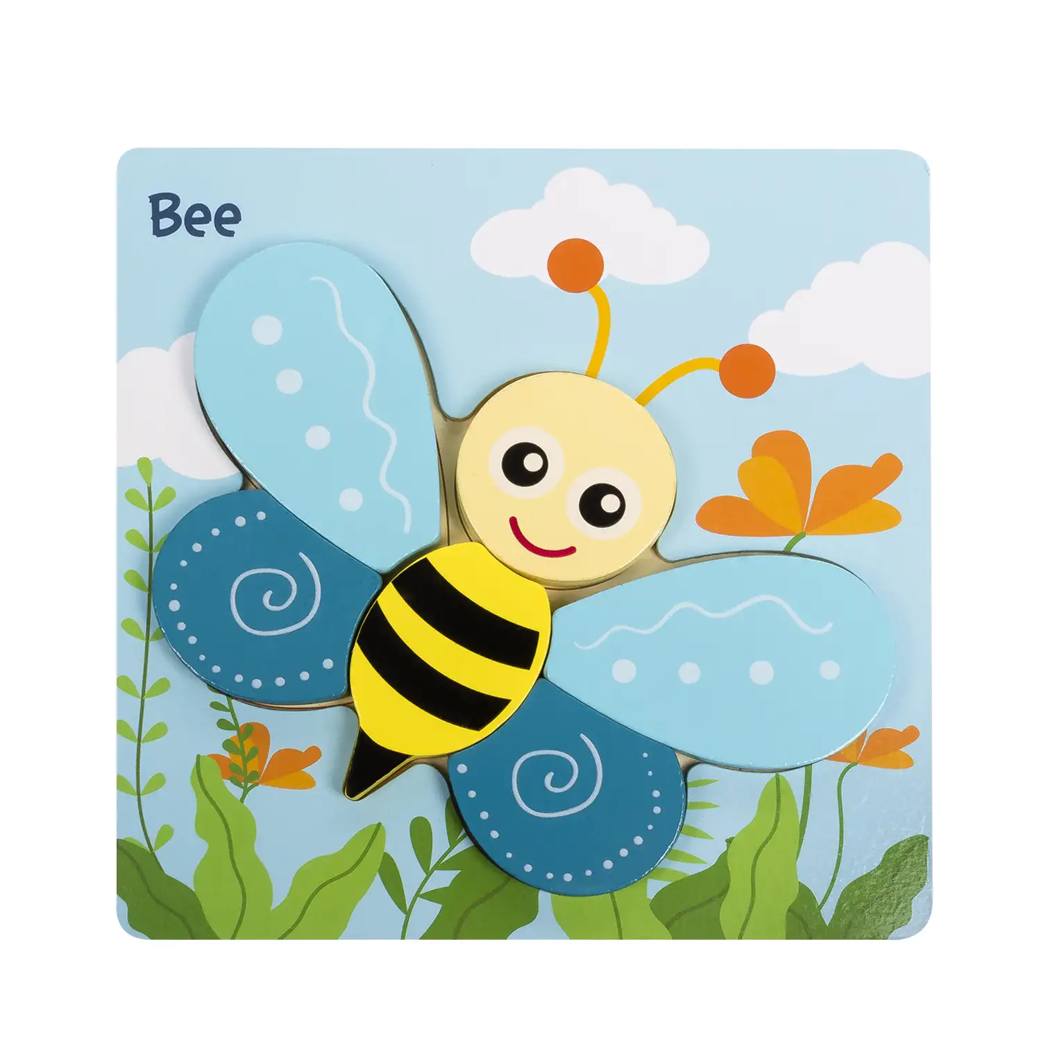 Puzle de madera para niños, de 6 piezas. Diseño abeja.