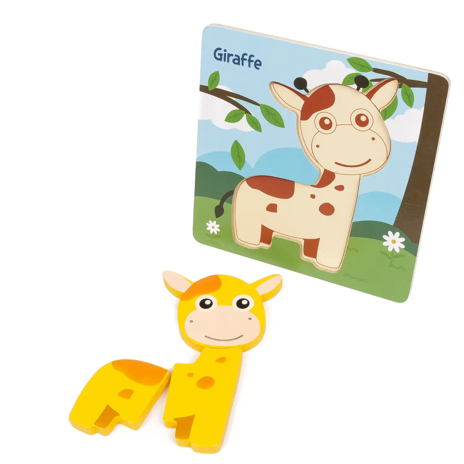 Puzle de madera para niños, de 3 piezas. Diseño jirafa.
