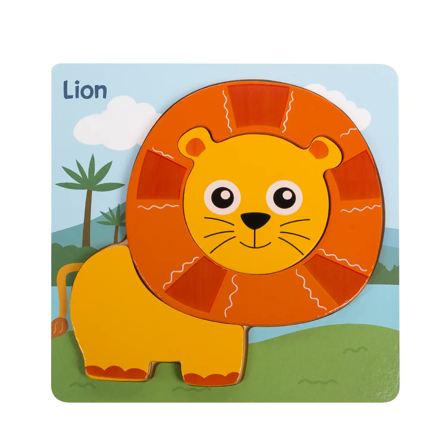 Puzle de madera para niños, de 3 piezas. Diseño león.