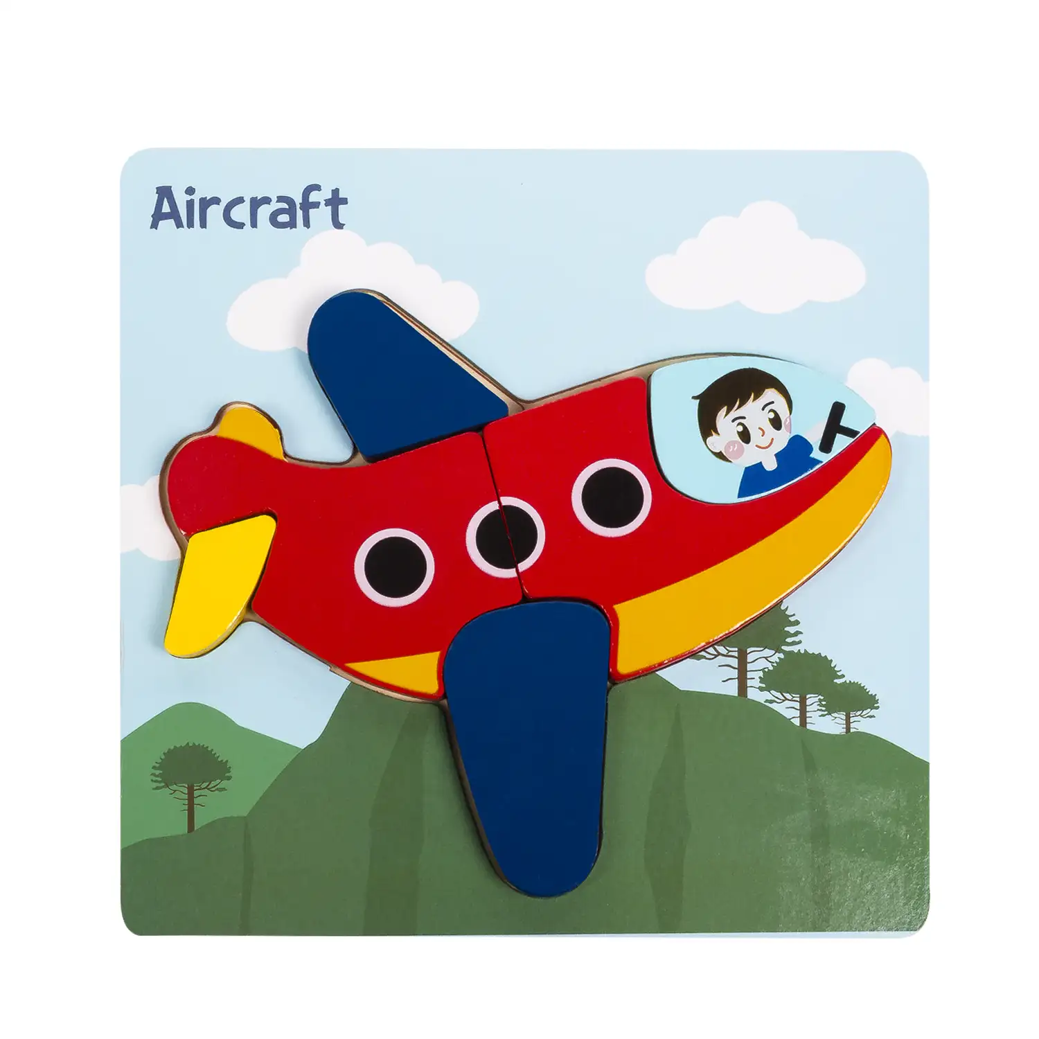 Puzle de madera para niños, de 6 piezas. Diseño avión.