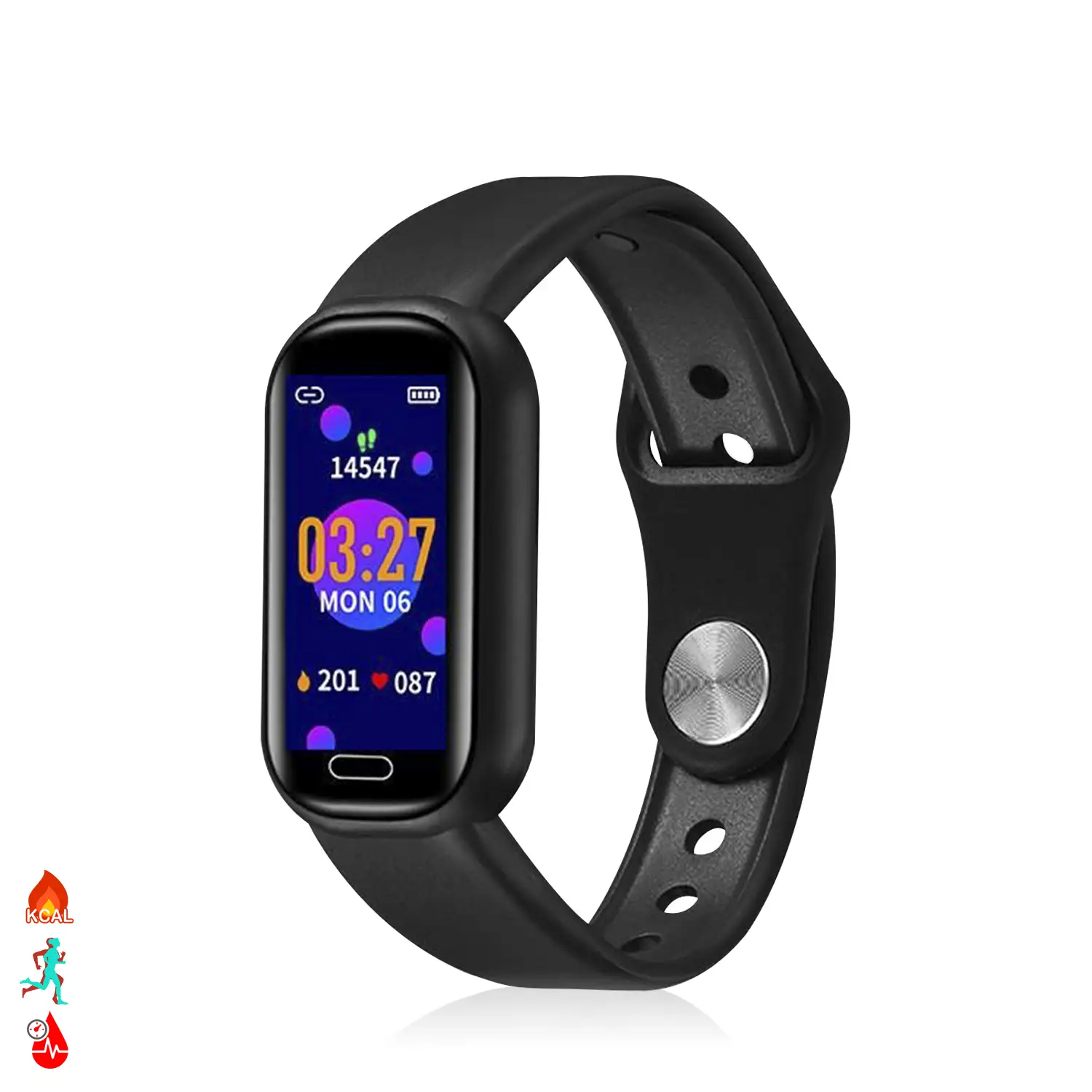 Brazalete inteligente Y16 con monitor cardiaco, presión sanguínea y notificaciones.