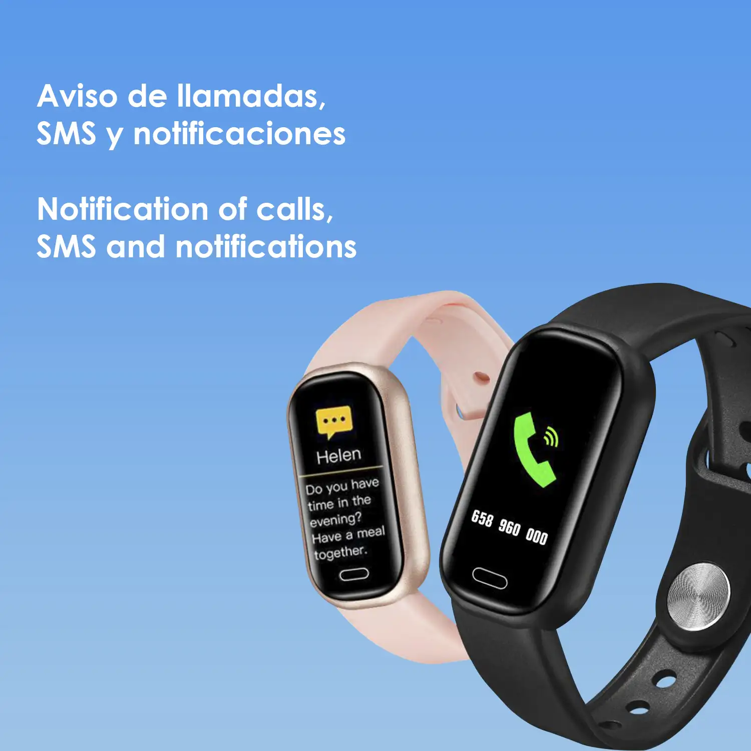 Brazalete inteligente Y16 con monitor cardiaco, presión sanguínea y notificaciones.