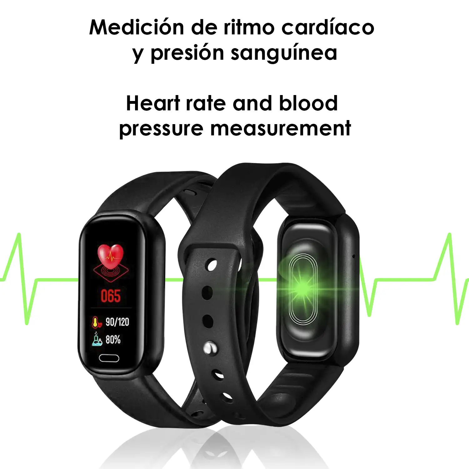 Brazalete inteligente Y16 con monitor cardiaco, presión sanguínea y notificaciones.