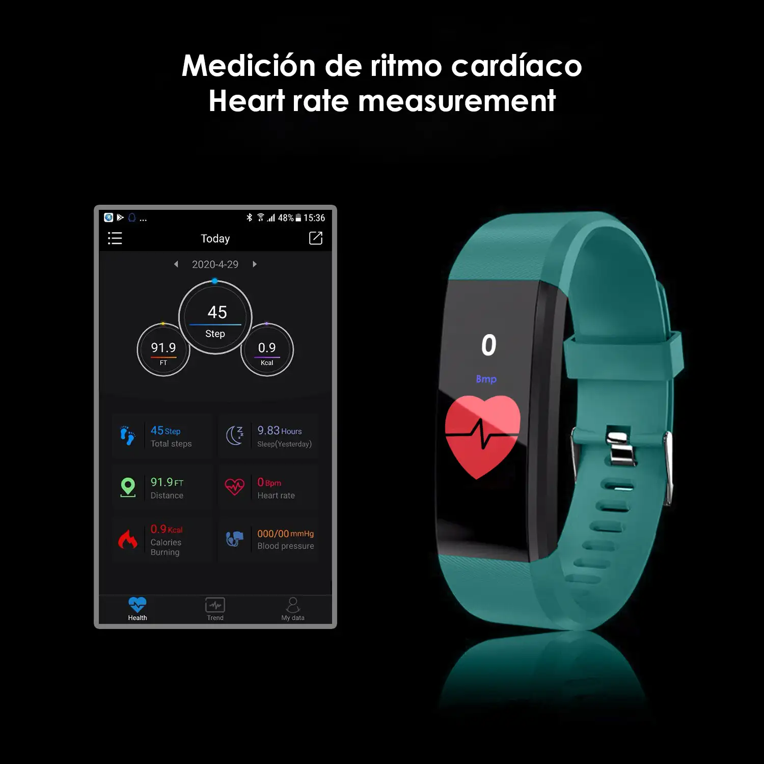 Brazalete inteligente ID115 Plus con termómetro, monitor cardíaco, tensión y oxígeno en sangre.