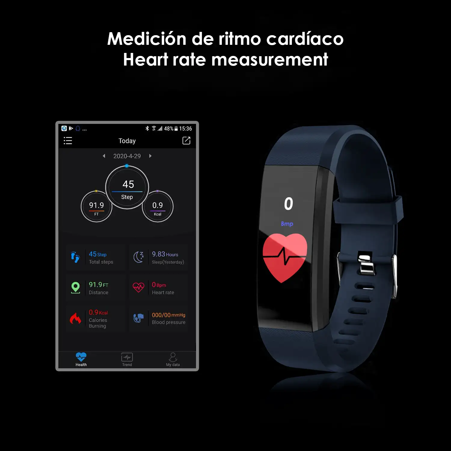 Brazalete inteligente ID115 Plus con termómetro, monitor cardíaco, tensión y oxígeno en sangre.