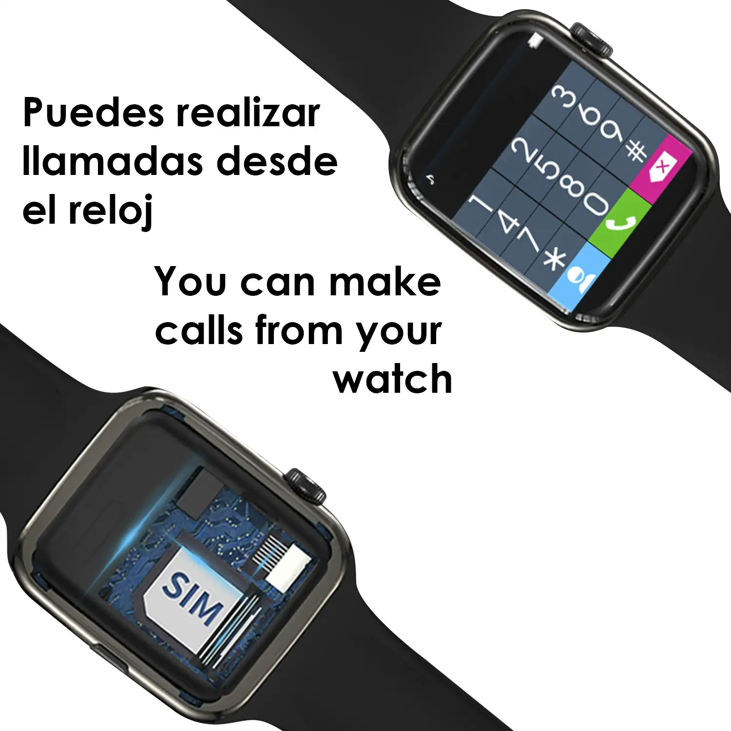 Smartwatch C500 Plus con lector de Micro SD y SIM. Notificaciones para Android.