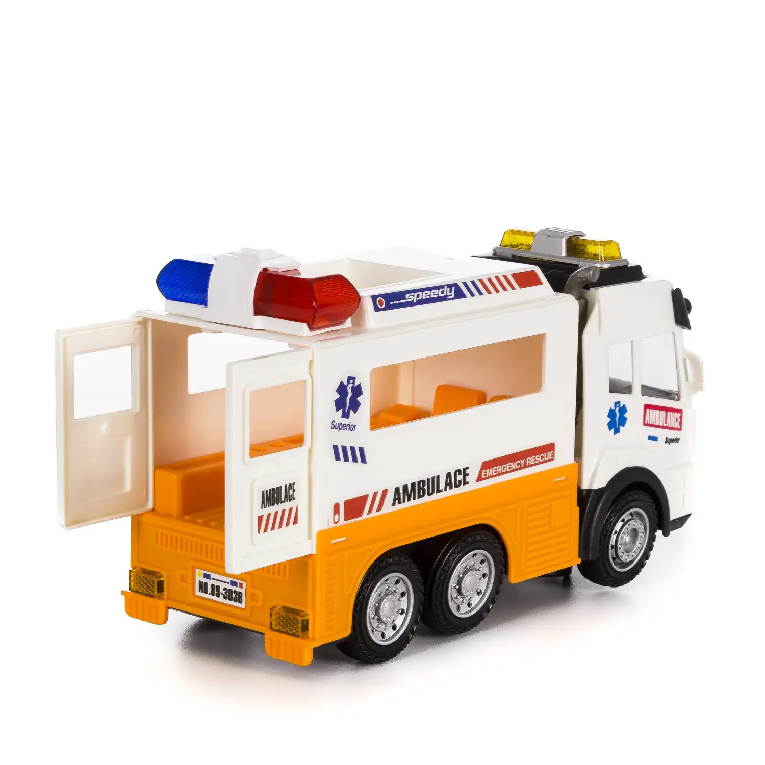 Camión ambulancia con luces 3D y efectos de sonido. Modo automático de funcionamiento 360°.
