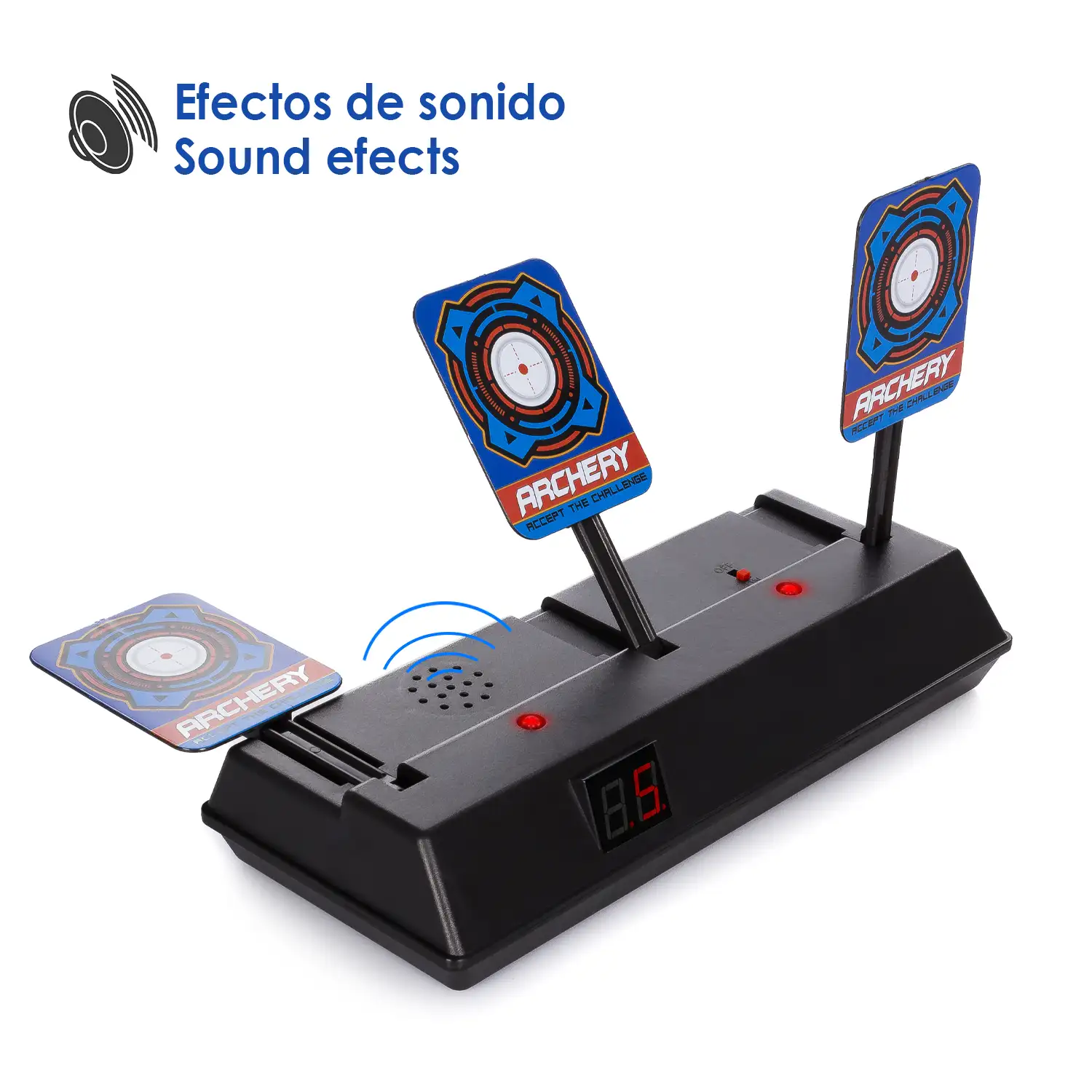 Dianas electrónicas con efectos de sonido y display de puntuación. Tira las 3 dianas y se levantarán automáticamente.