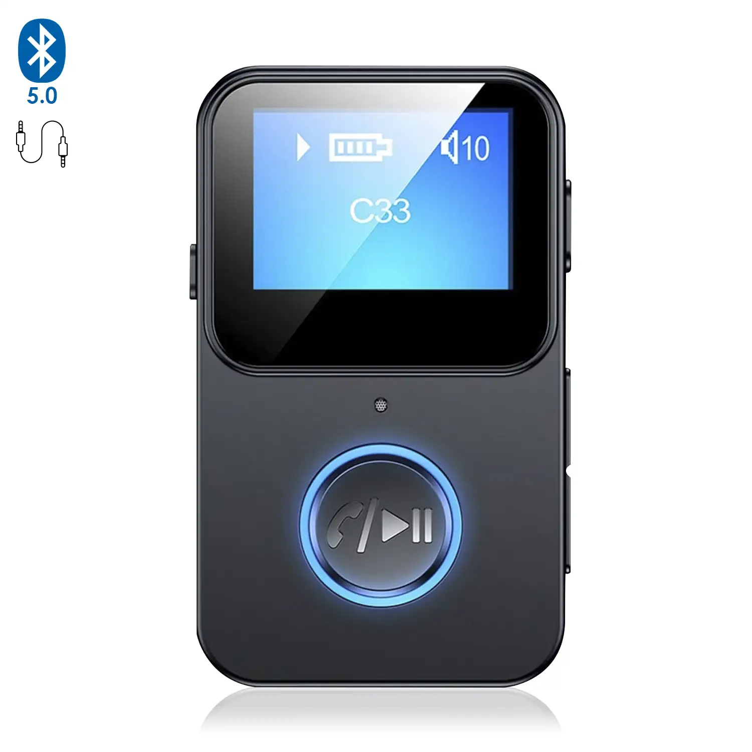 Receptor Bluetooth C33. Función manos libres, reproductor de audio por Micro SD y disparador de cámara remoto.