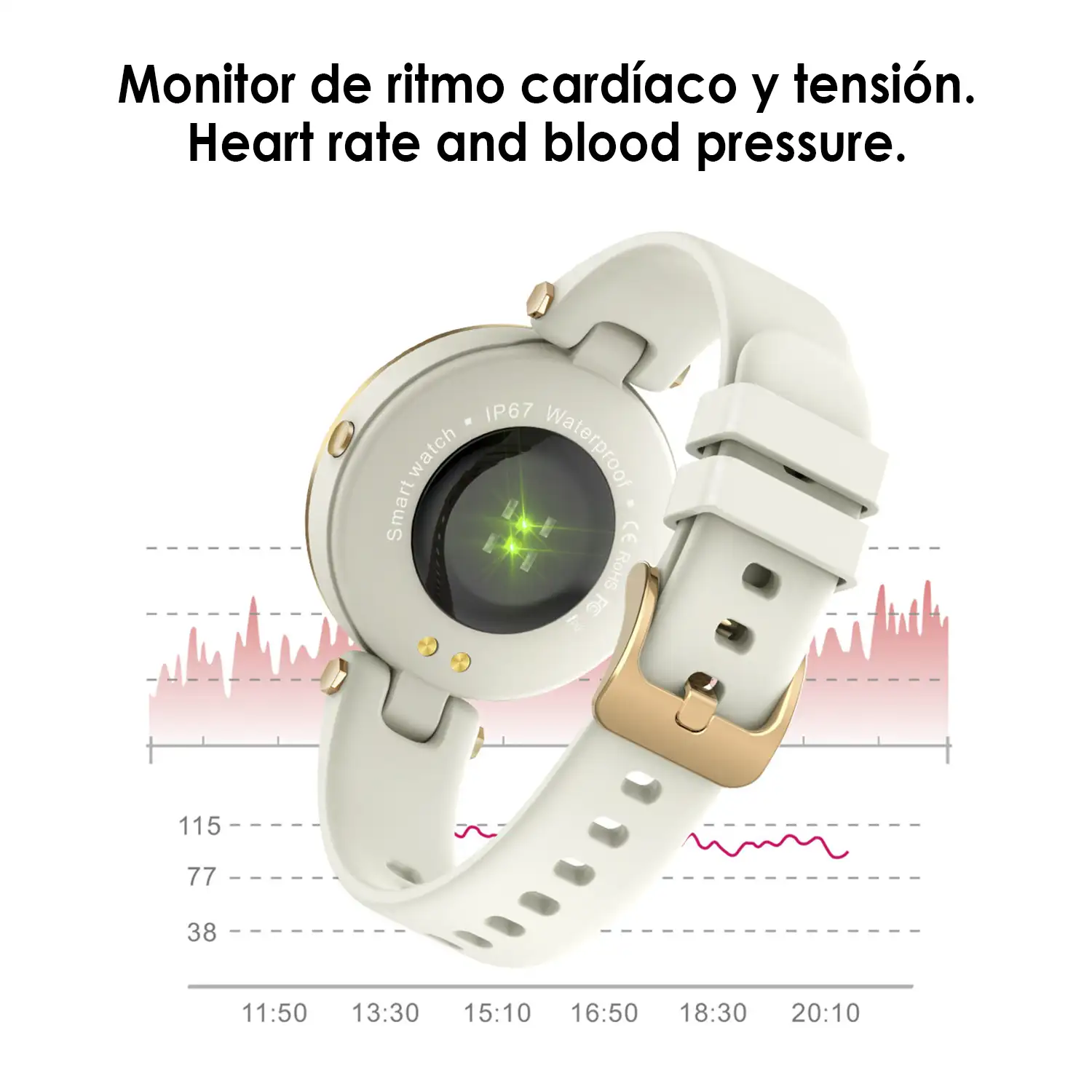 Smartwatch deportivo especial femenino QR01. 8 modos deportivos, monitor cardiaco y de tensión.