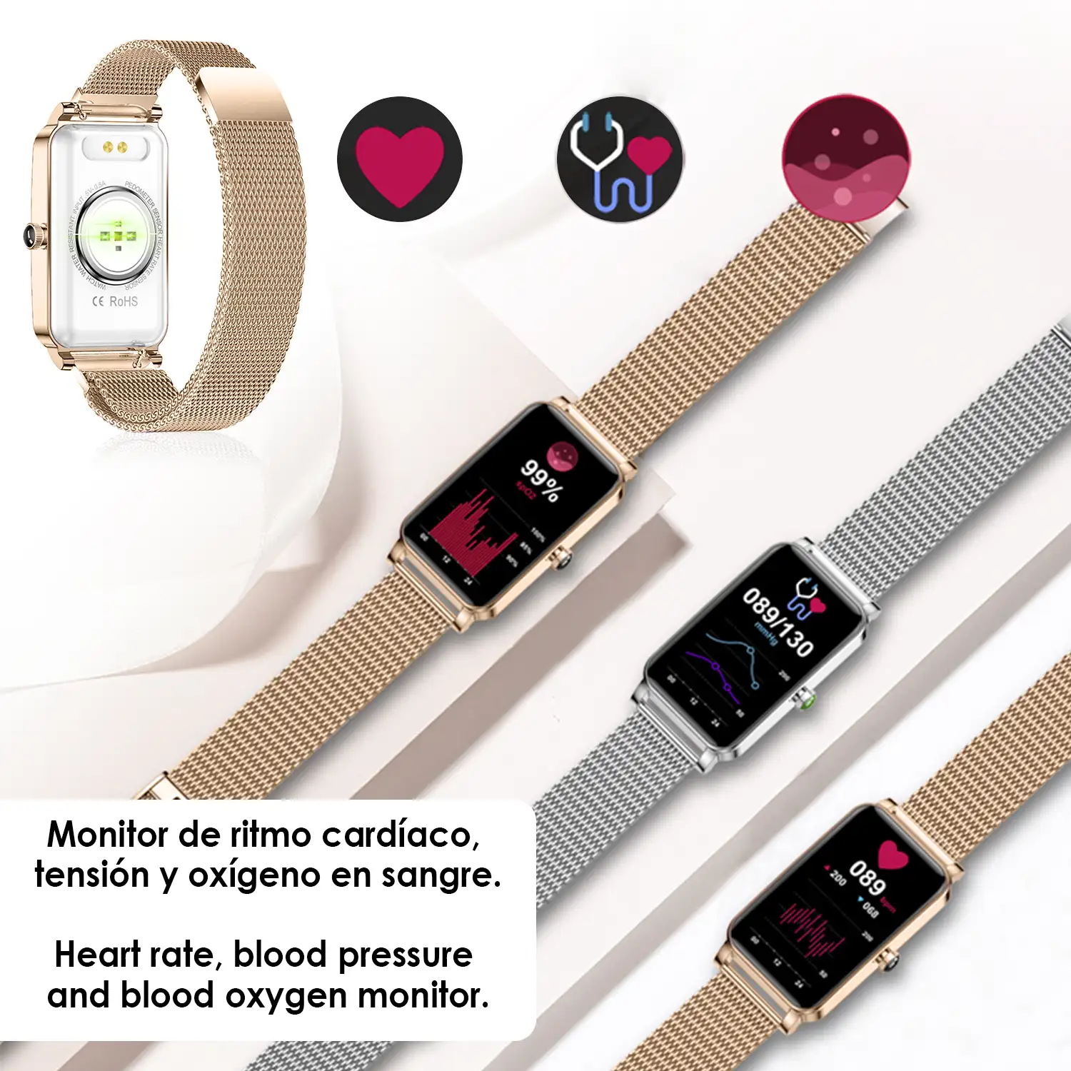 Smartwatch deportivo especial femenino ZX19. 12 modos deportivos, monitor cardiaco, O2 en sangre y de tensión.