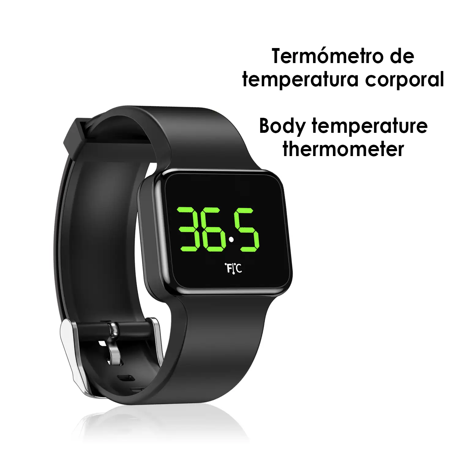 Brazalete inteligente PWCT especial medición de temperatura. Con hora, fecha, 8 alarmas y cuenta atrás.