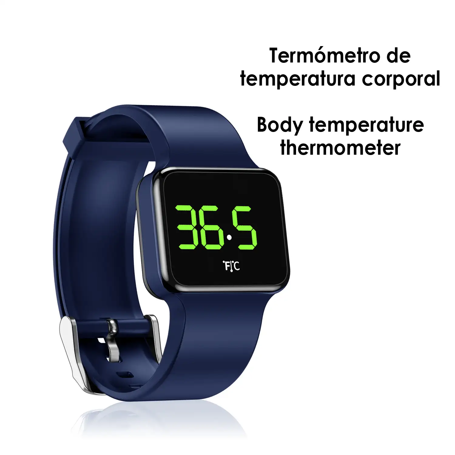 Brazalete inteligente PWCT especial medición de temperatura. Con hora, fecha, 8 alarmas y cuenta atrás.