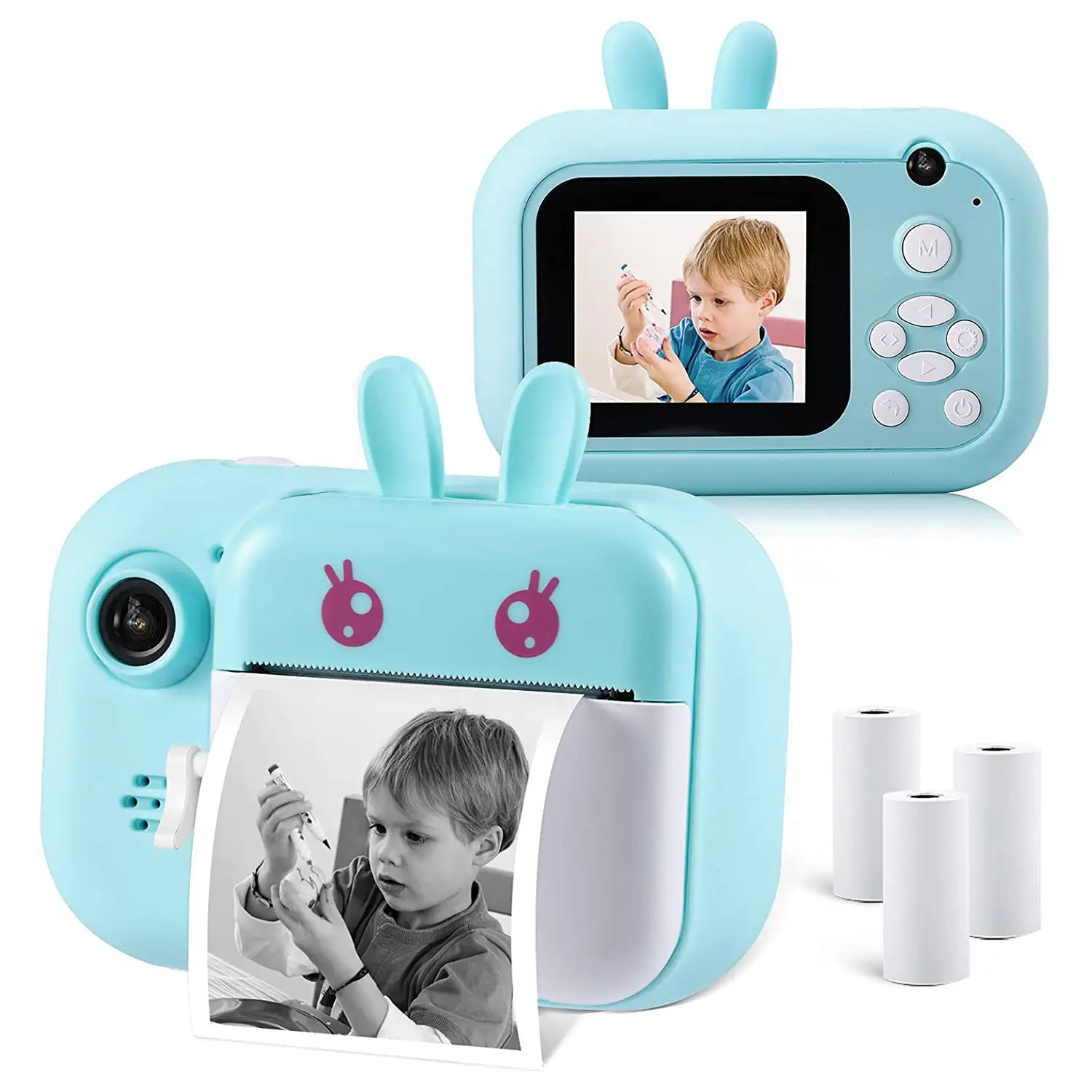 Cámara Conejito digital de fotos 40mpx y video 2,5K para niños. Impresión instantánea de tus fotos preferidas. Doble cámara, para selfies.