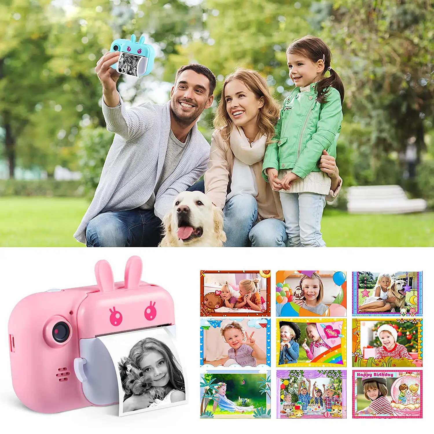 Cámara Conejito digital de fotos 40mpx y video 2,5K para niños. Impresión instantánea de tus fotos preferidas. Doble cámara, para selfies.