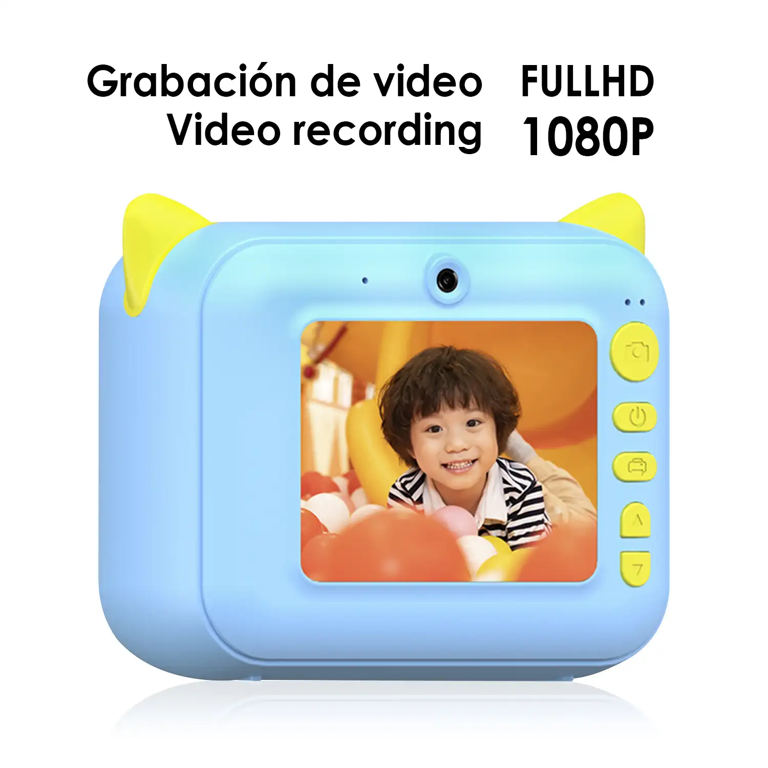 Cámara digital de fotos 12mpx y video FullHD para niños. Impresión instantánea de tus fotos preferidas. Doble cámara, para selfies.