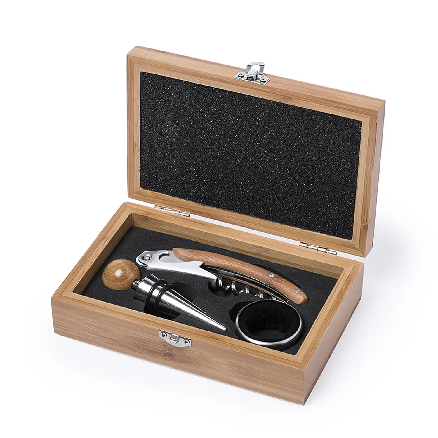 Set de vinos Nitol, acabado en madera bambú. 3 accesorios.