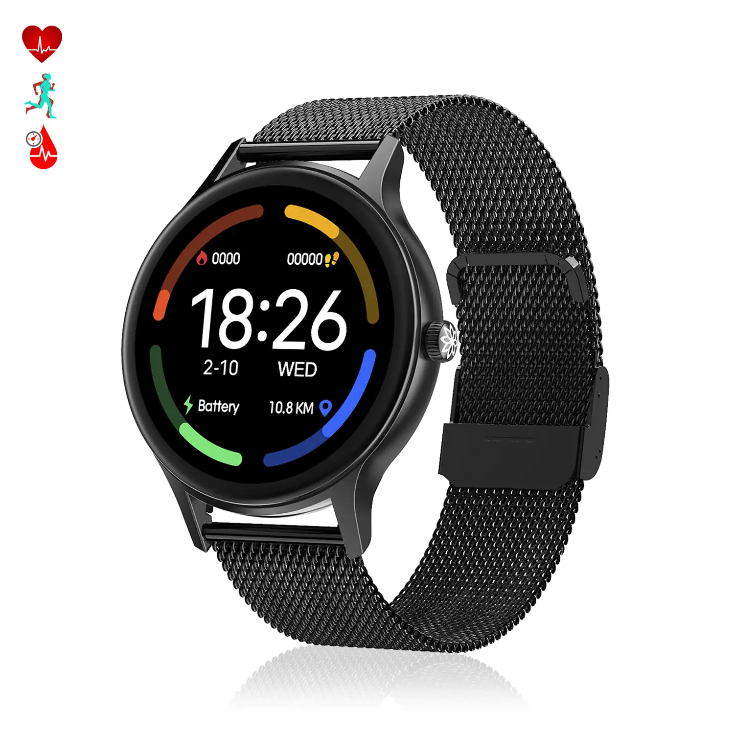 Smartwatch DT66 con pulsera de acero. Monitor de tensión y oxígeno en sangre. Varios modos deportivos. Notificaciones para iOS y Android.