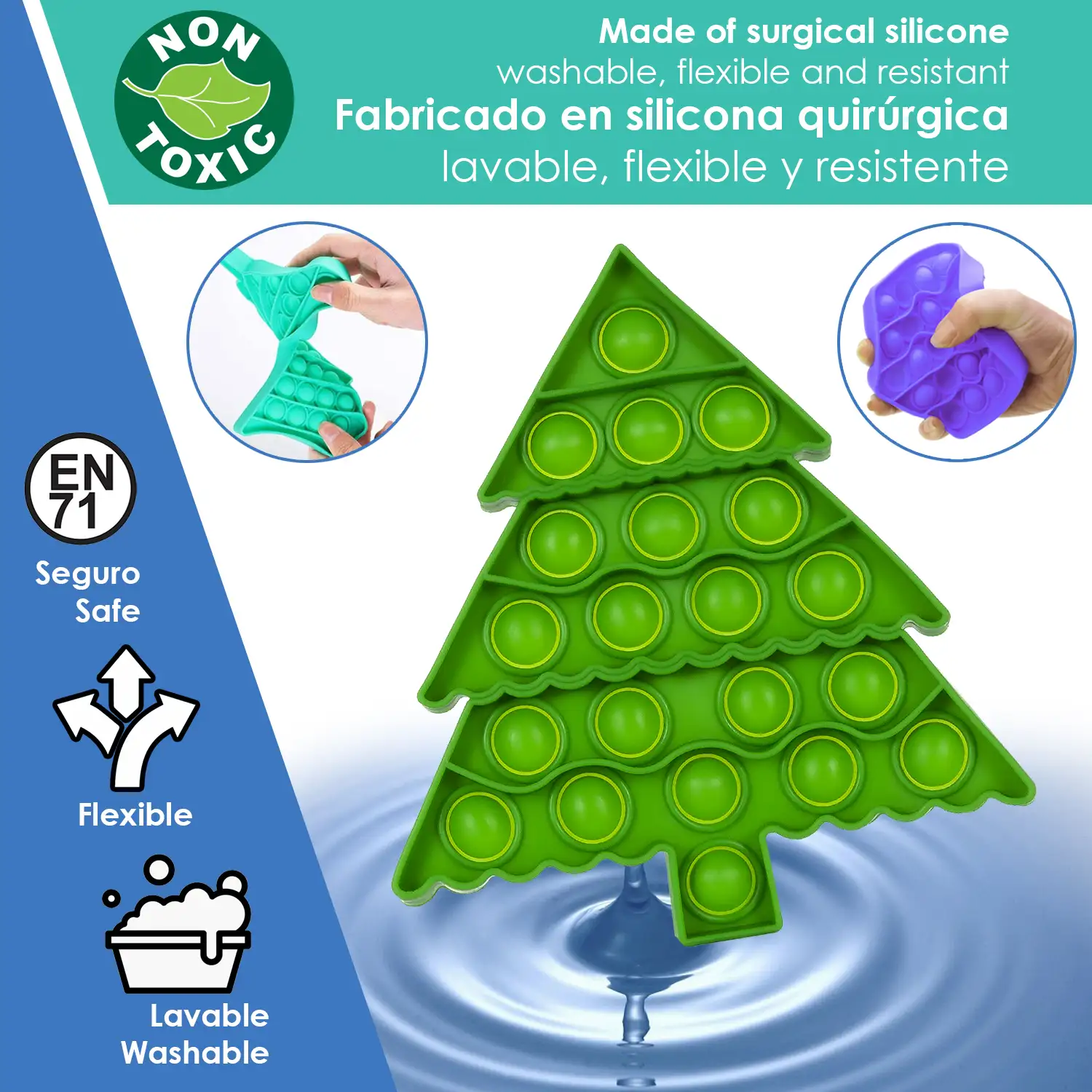 Bubble Pop It juguete sensitivo desestresante, burbujas de silicona para apretar y pulsar. Diseño árbol de navidad.