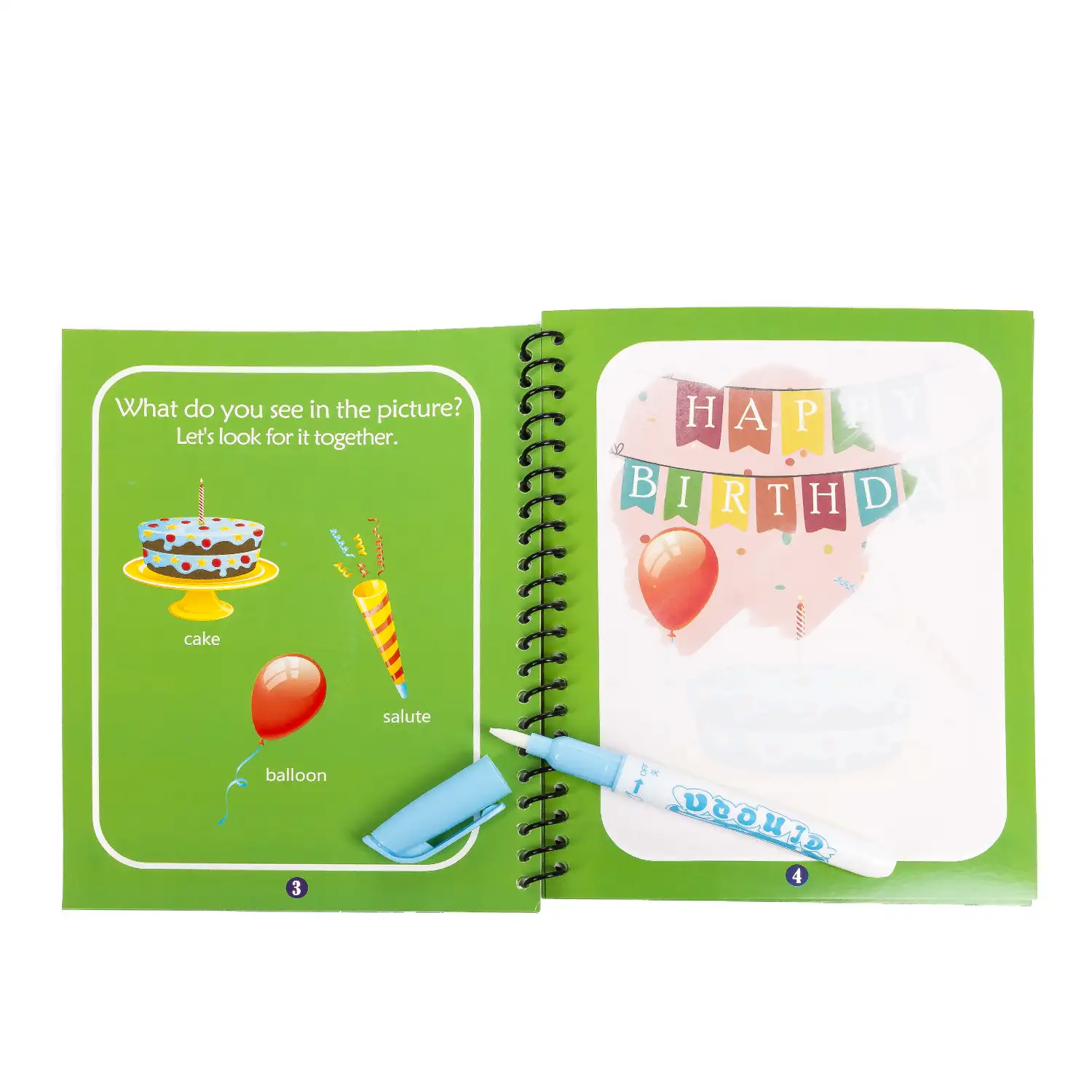 Libro para colorear al agua diseño happy birthday. Pintura mágica para niños, reutilizable. Dibuja y pinta sin manchar. Incluye rotulador de agua.