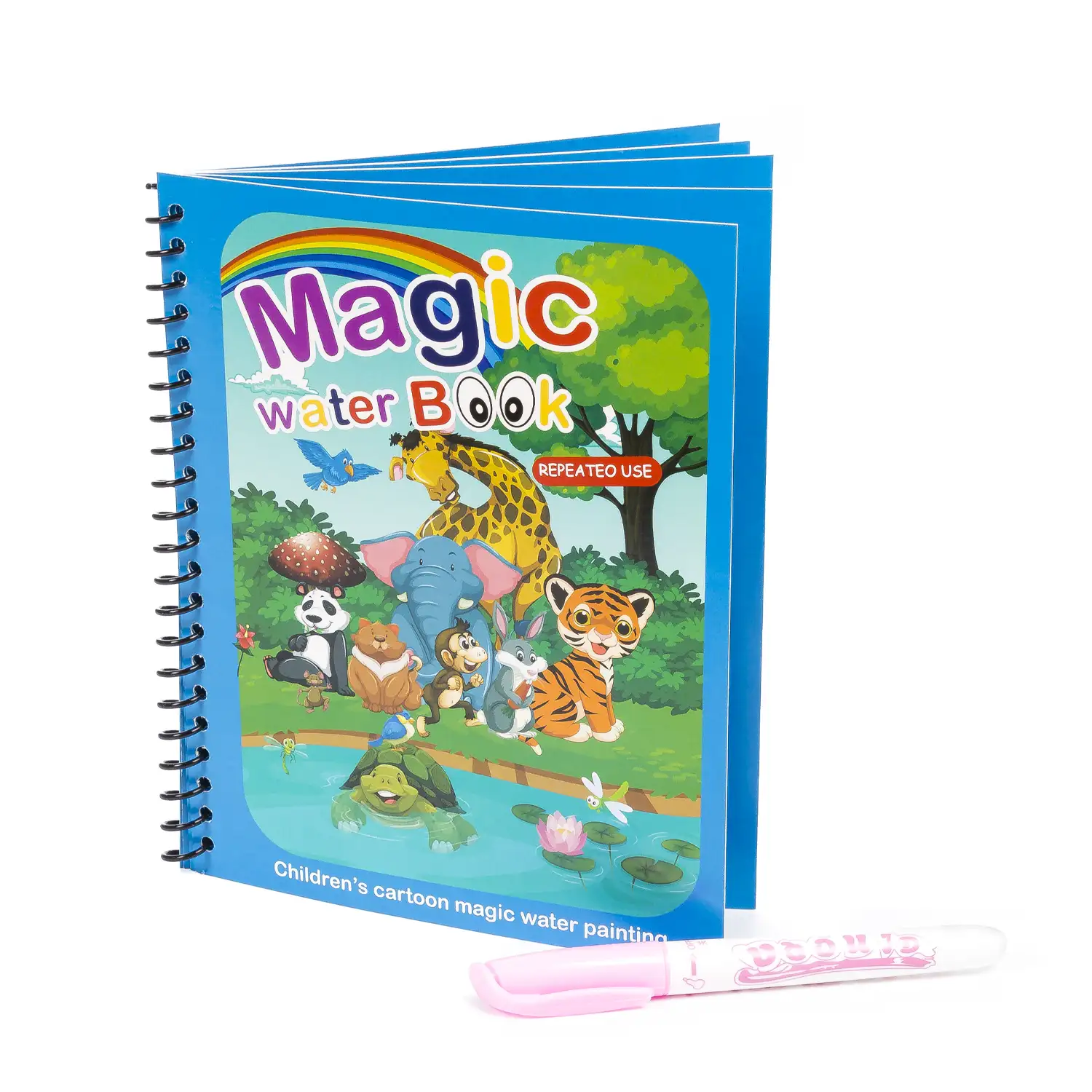 Libro para colorear al agua diseño animalitos. Pintura mágica para niños, reutilizable. Dibuja y pinta sin manchar. Incluye rotulador de agua.