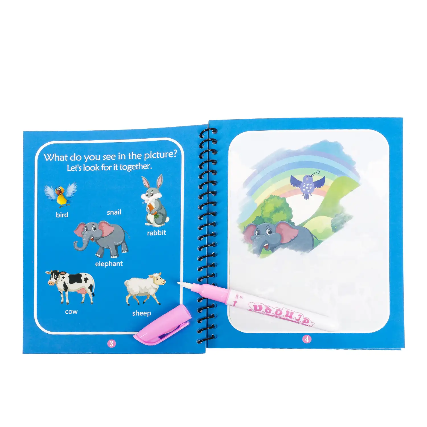 Libro para colorear al agua diseño animalitos. Pintura mágica para niños, reutilizable. Dibuja y pinta sin manchar. Incluye rotulador de agua.