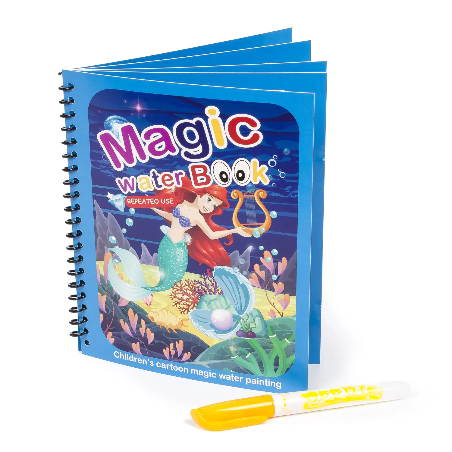 Libro para colorear al agua diseño sirena. Pintura mágica para niños, reutilizable. Dibuja y pinta sin manchar. Incluye rotulador de agua.
