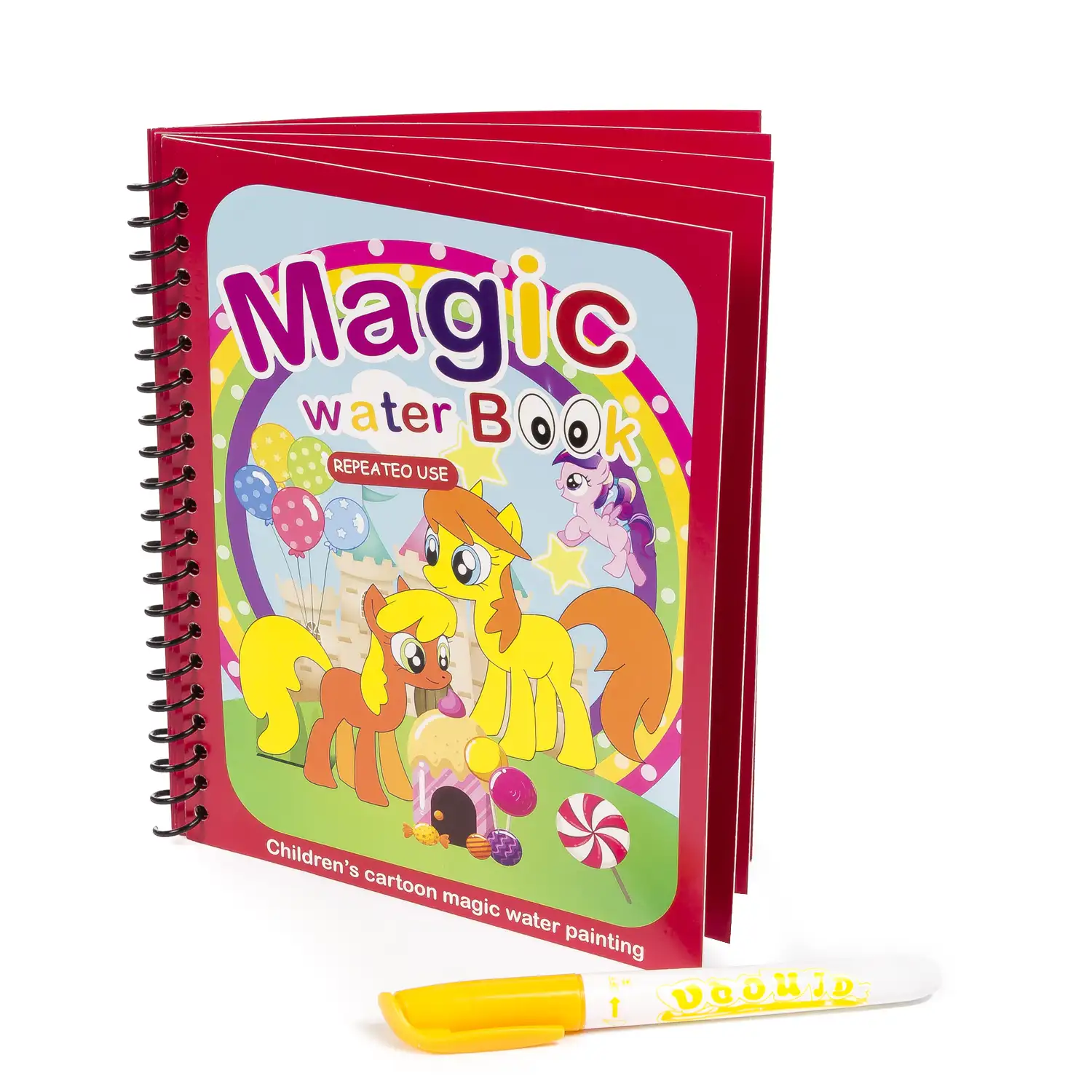 Libro para colorear al agua diseño ponis. Pintura mágica para niños, reutilizable. Dibuja y pinta sin manchar. Incluye rotulador de agua.