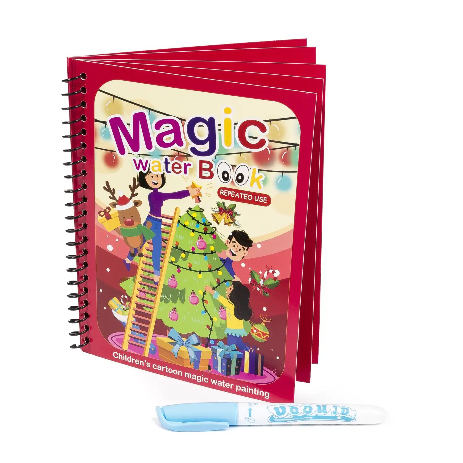 Libro para colorear al agua diseño navidad. Pintura mágica para niños, reutilizable. Dibuja y pinta sin manchar. Incluye rotulador de agua.