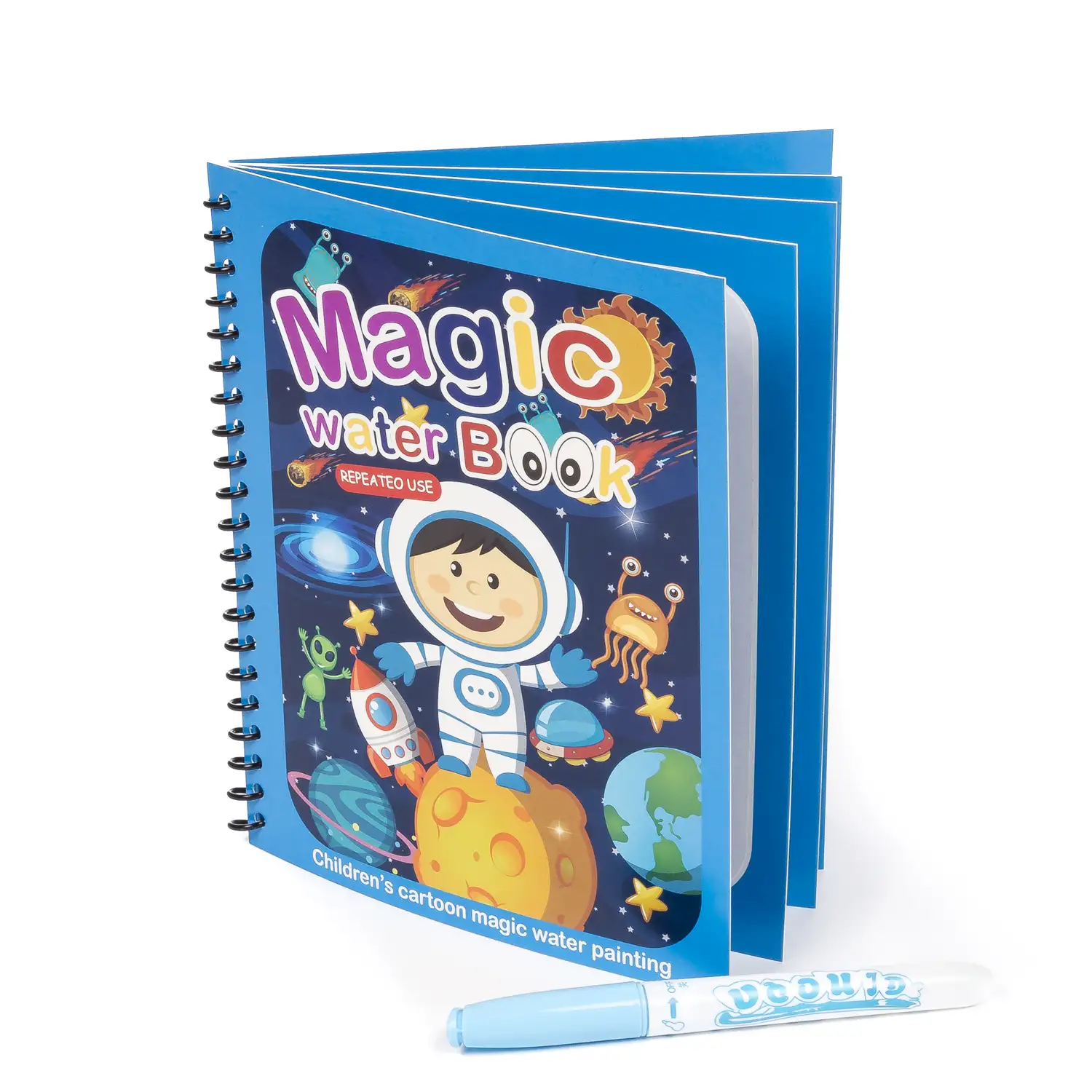 Libro para colorear al agua diseño espacial. Pintura mágica para niños, reutilizable. Dibuja y pinta sin manchar. Incluye rotulador de agua.